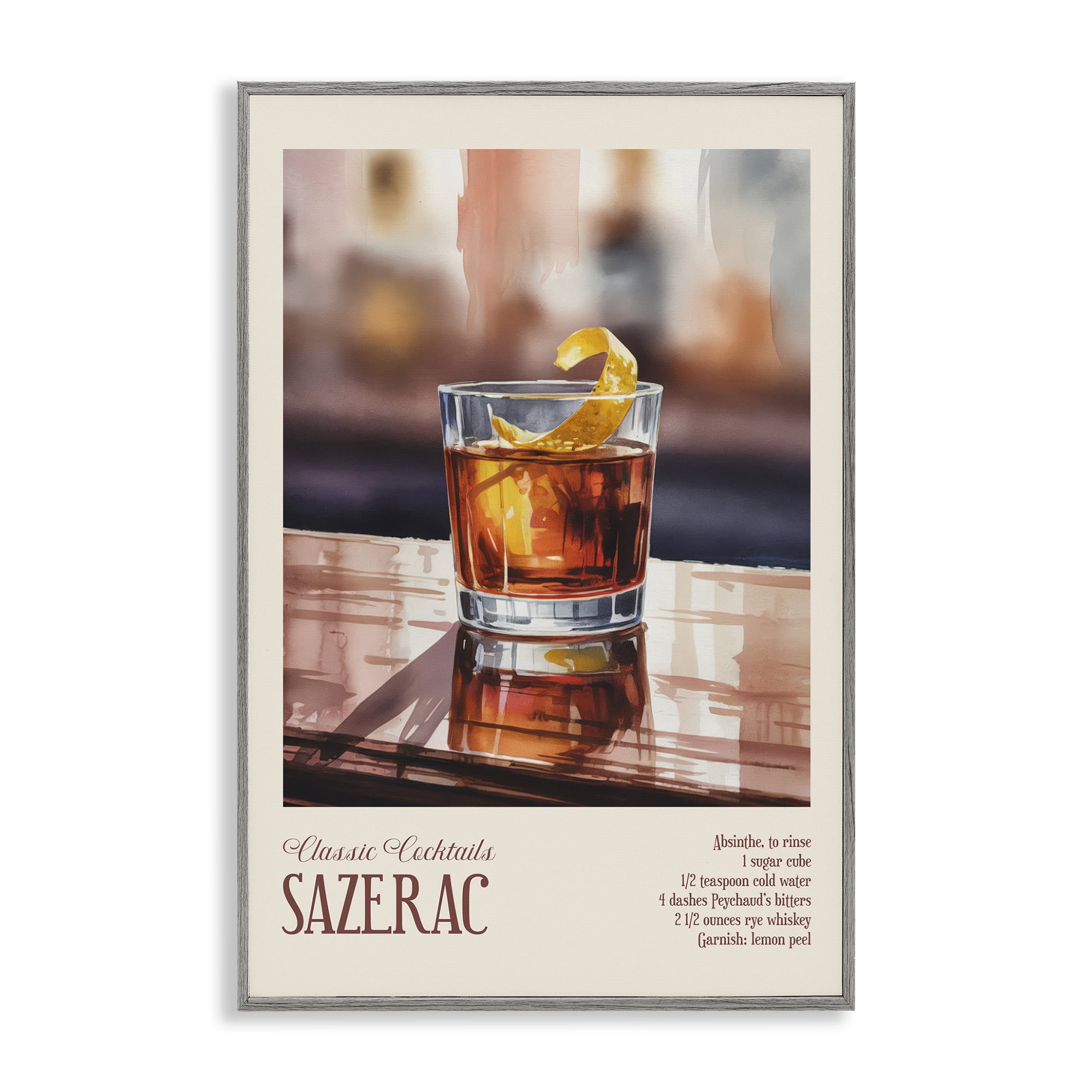 Stupell Industries Sazerac on Reflective Surface Gray Framed Giclee Art, design by Andreas Magnusson
