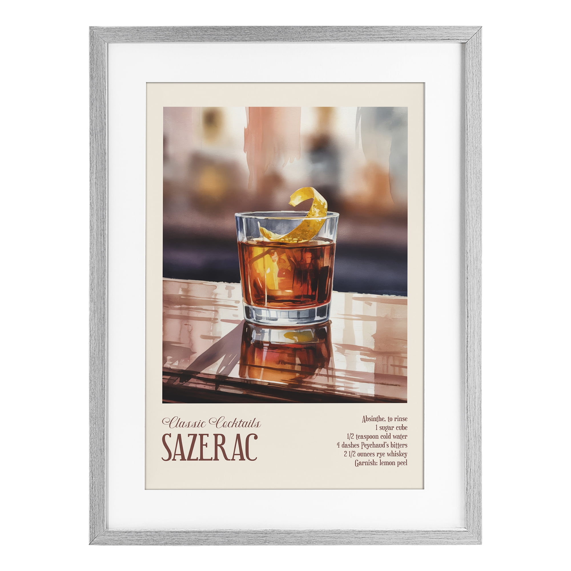 Stupell Industries Sazerac on Reflective Surface Gray Framed Print Under Glass, design by Andreas Magnusson
