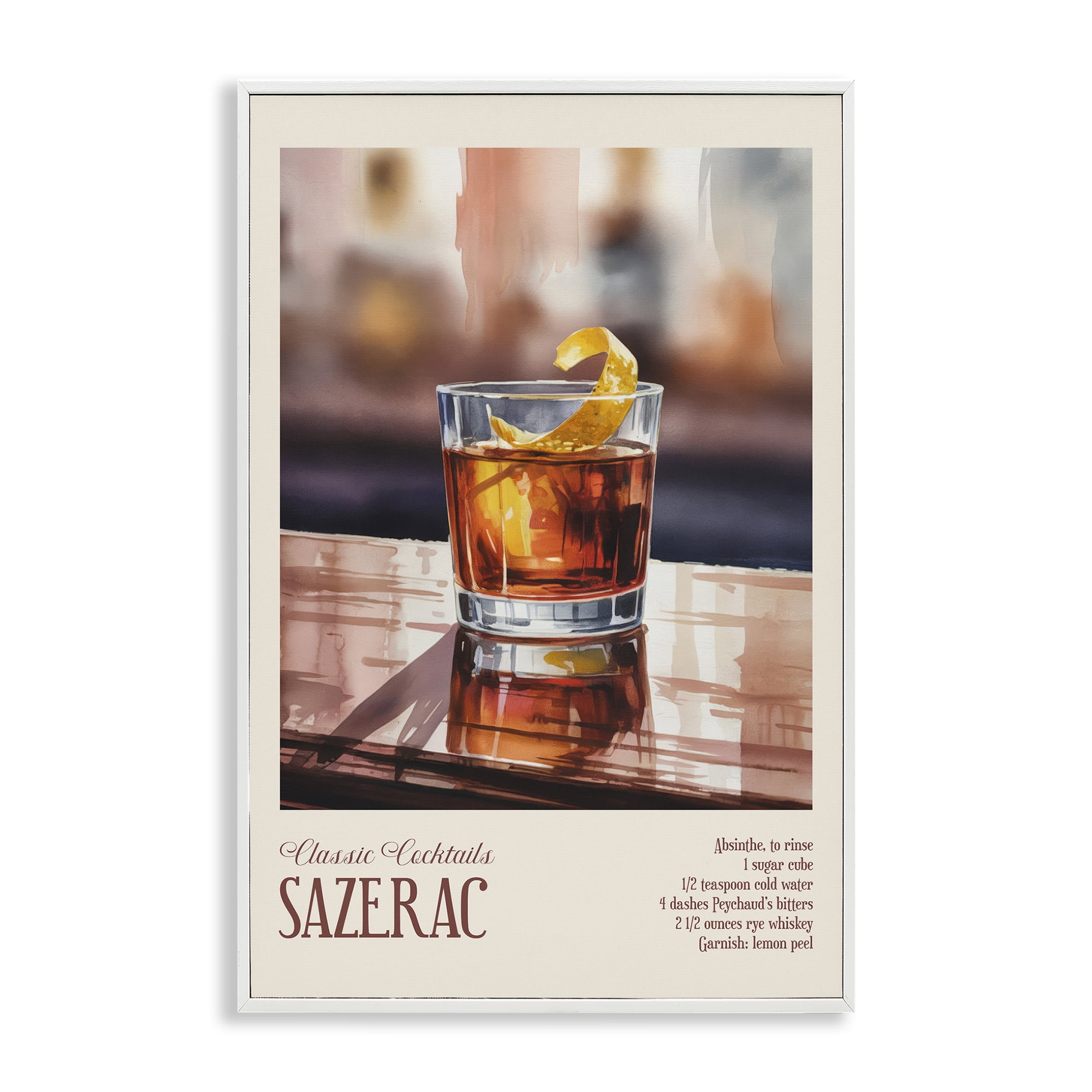 Stupell Industries Sazerac on Reflective Surface White Framed Giclee Art, design by Andreas Magnusson