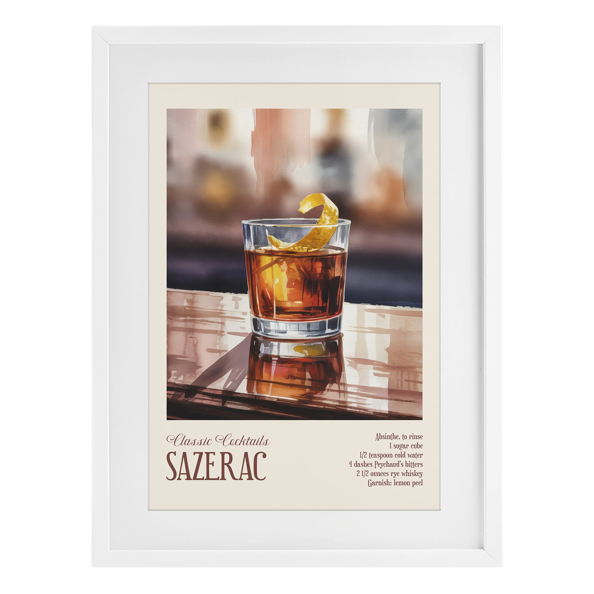 Stupell Industries Sazerac on Reflective Surface White Framed Print Under Glass, design by Andreas Magnusson