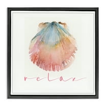 Stupell Industries Scallop Shell Relax Nautical & Beach Painting Black Floater Framed Canvas Art Print Wall Art, 18 x 18