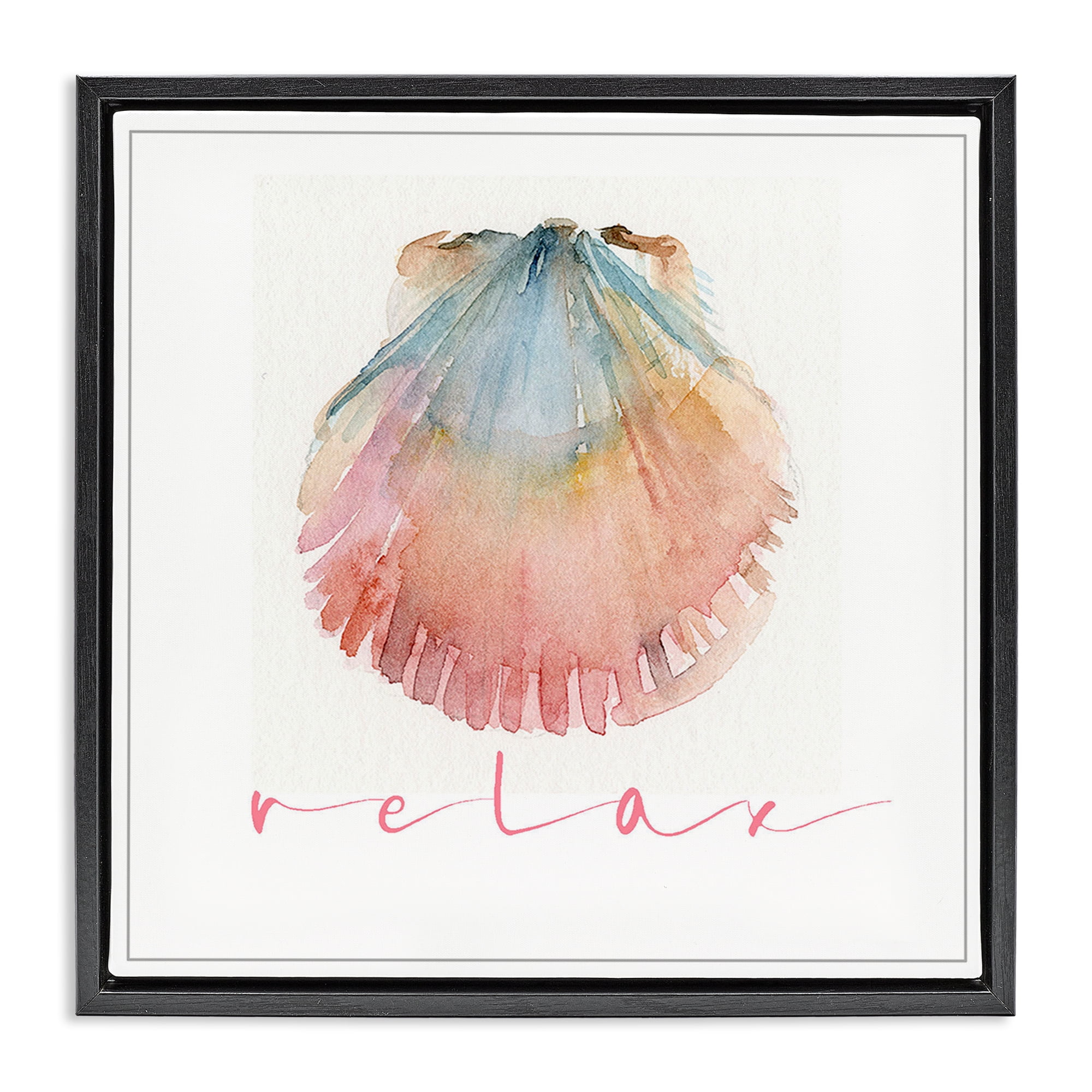 Stupell Industries Scallop Shell Relax Nautical & Beach Painting Black Floater Framed Canvas Art Print Wall Art, 25 x 25