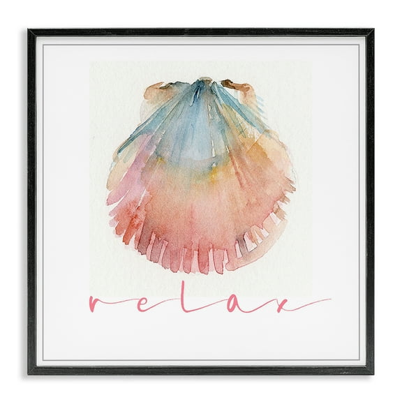 Stupell Industries Scallop Shell Relax Nautical & Beach Painting Black Framed Art Print Wall Art, 12 x 12