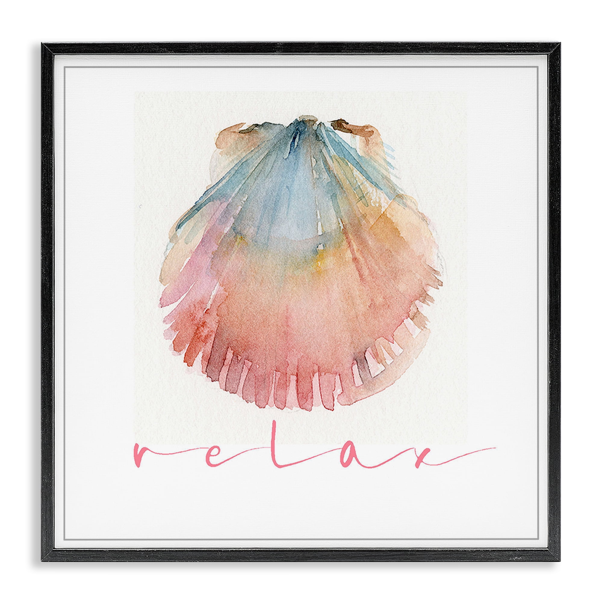 Stupell Industries Scallop Shell Relax Nautical & Beach Painting Black Framed Art Print Wall Art, 17 x 17