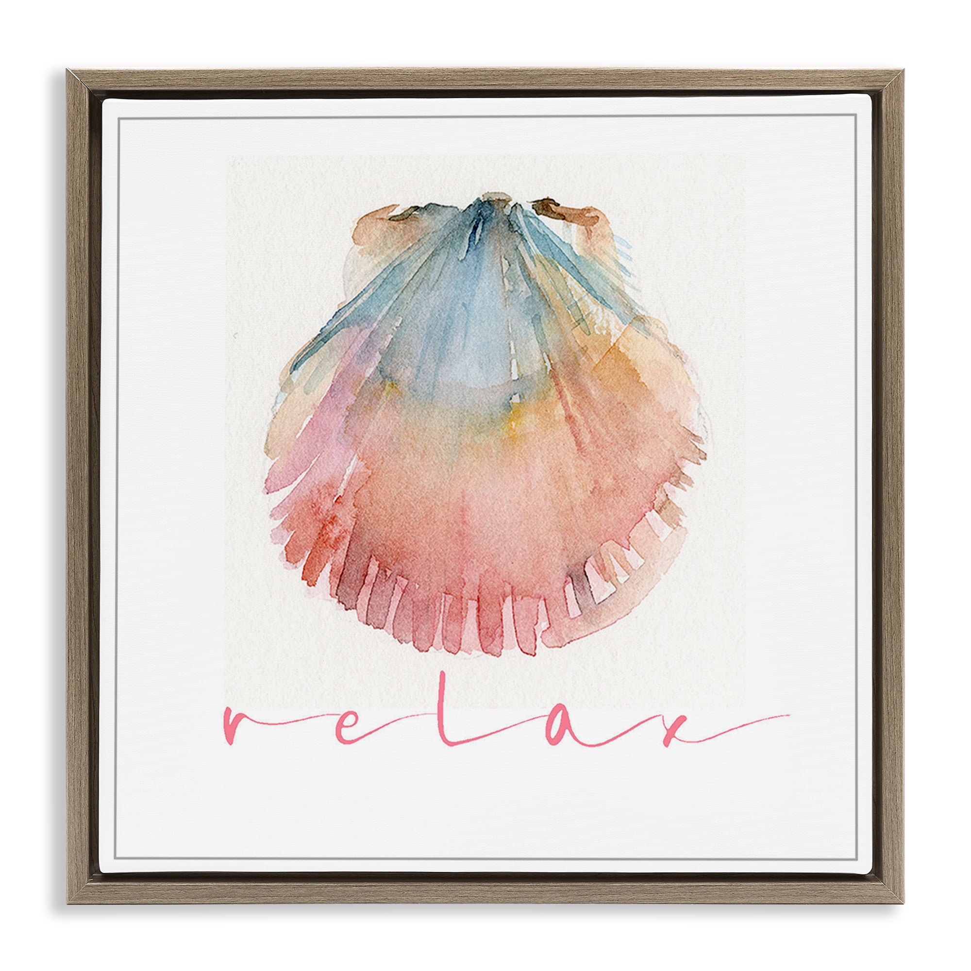 Stupell Industries Scallop Shell Relax Nautical & Beach Painting Brown Floater Framed Canvas Art Print Wall Art, 25 x 25