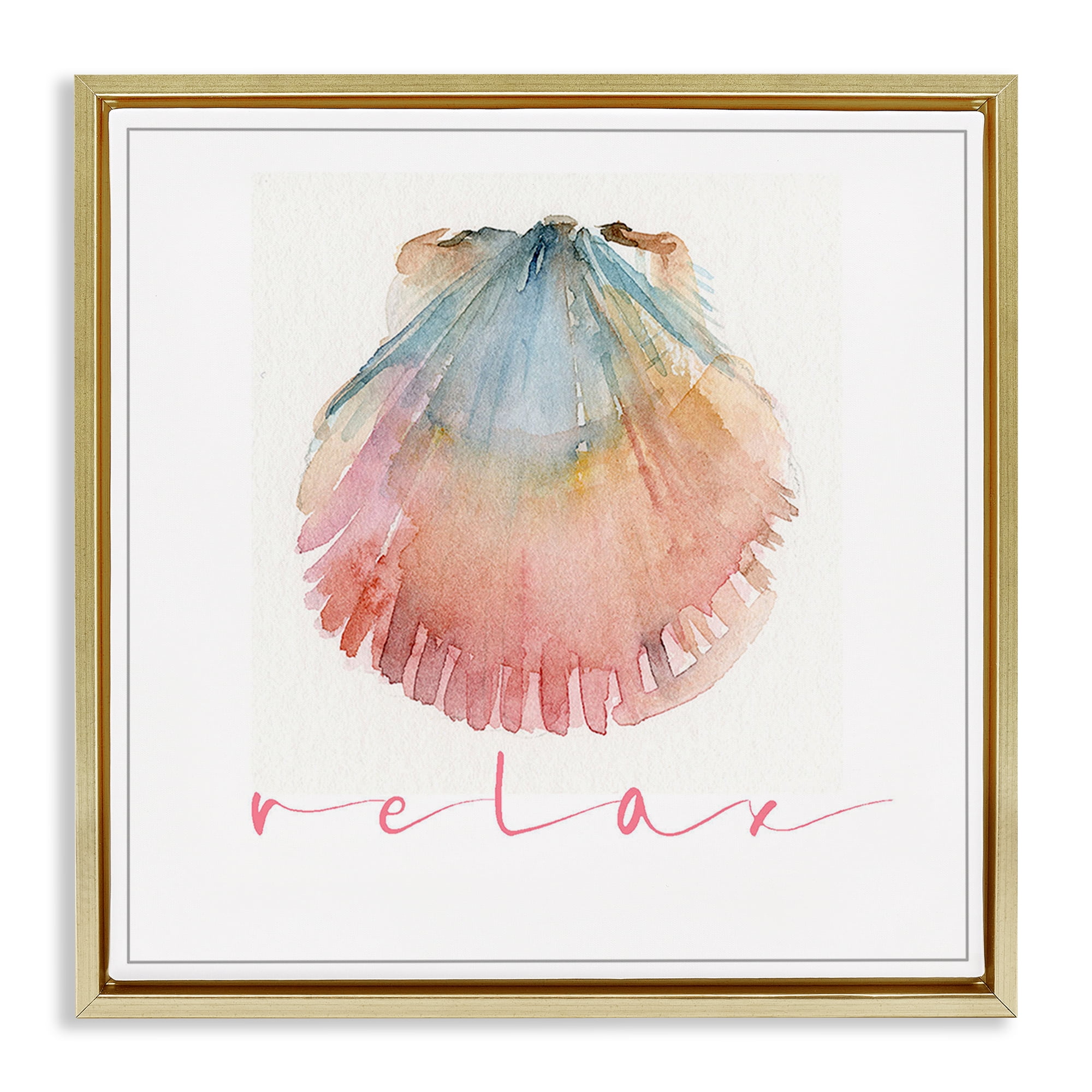Stupell Industries Scallop Shell Relax Nautical & Beach Painting Gold Floater Framed Canvas Art Print Wall Art, 18 x 18