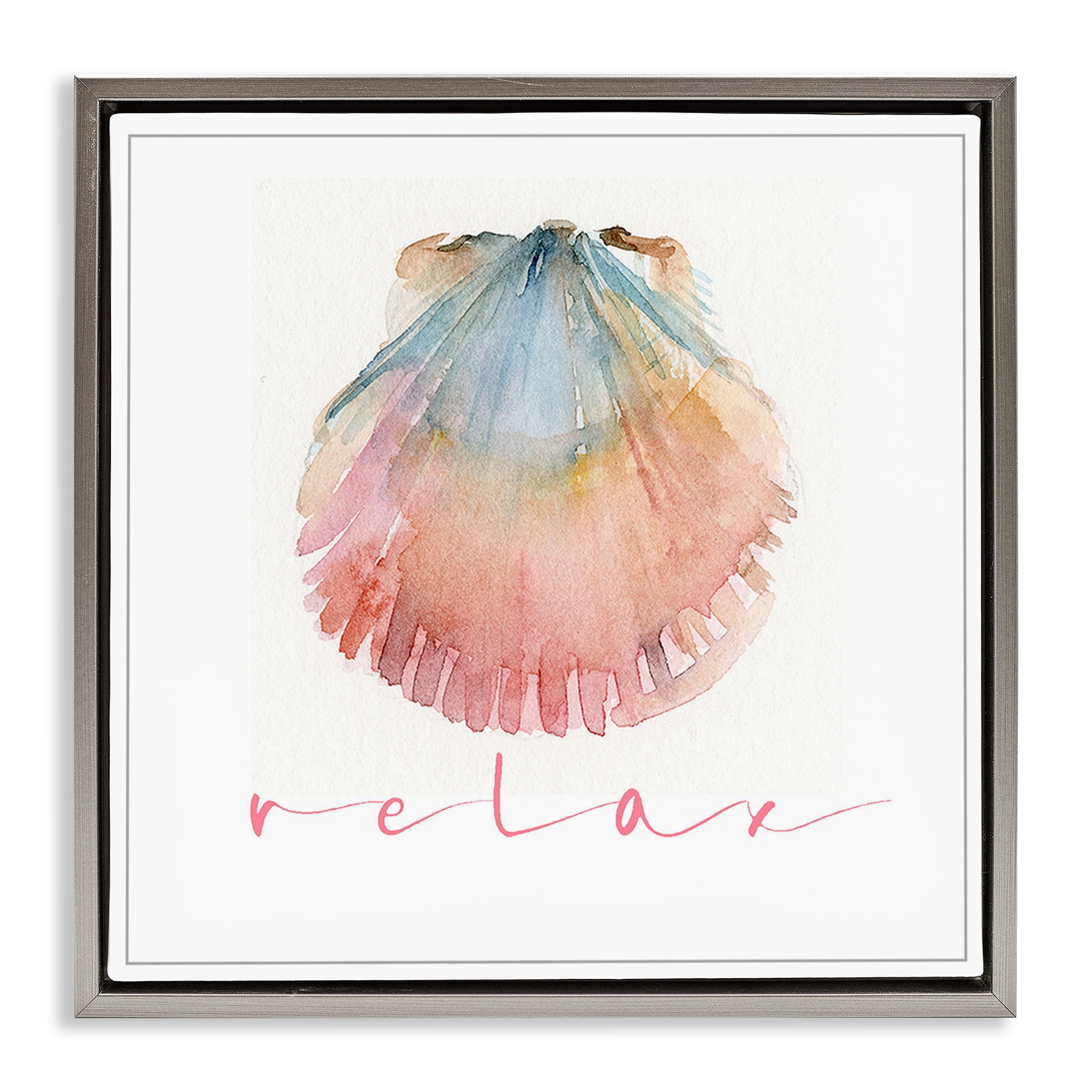 Stupell Industries Scallop Shell Relax Nautical & Beach Painting Gray Floater Framed Canvas Art Print Wall Art, 25 x 25
