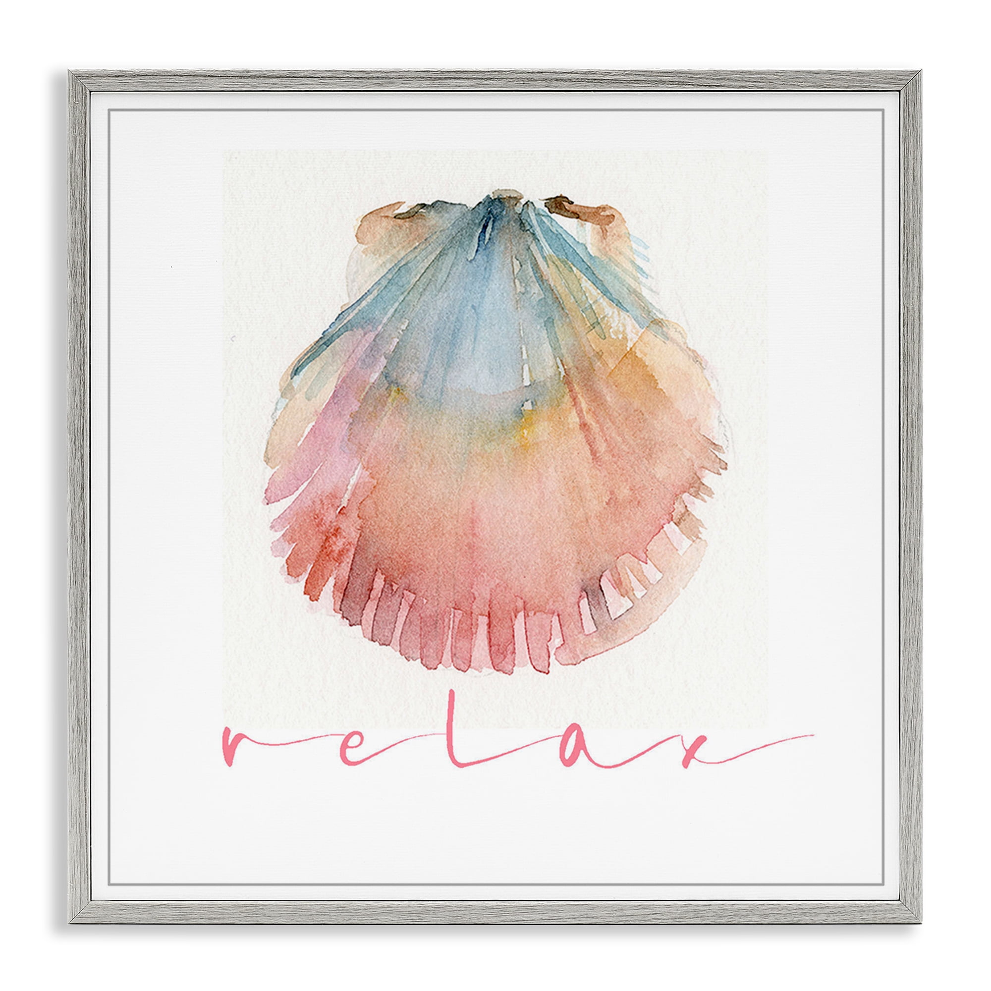 Stupell Industries Scallop Shell Relax Nautical & Beach Painting Gray Framed Art Print Wall Art, 24 x 24