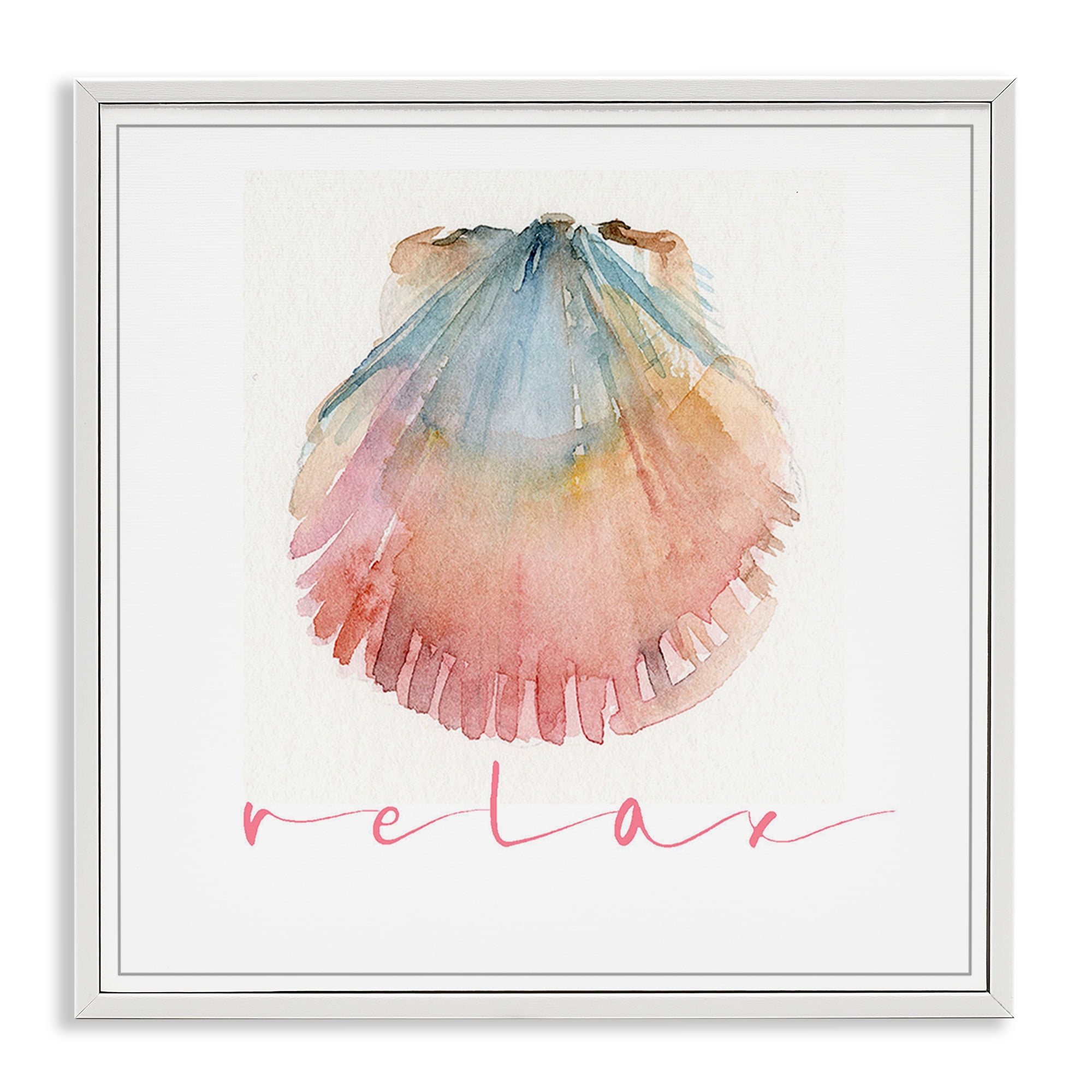 Stupell Industries Scallop Shell Relax Nautical & Beach Painting White Framed Art Print Wall Art, 24 x 24