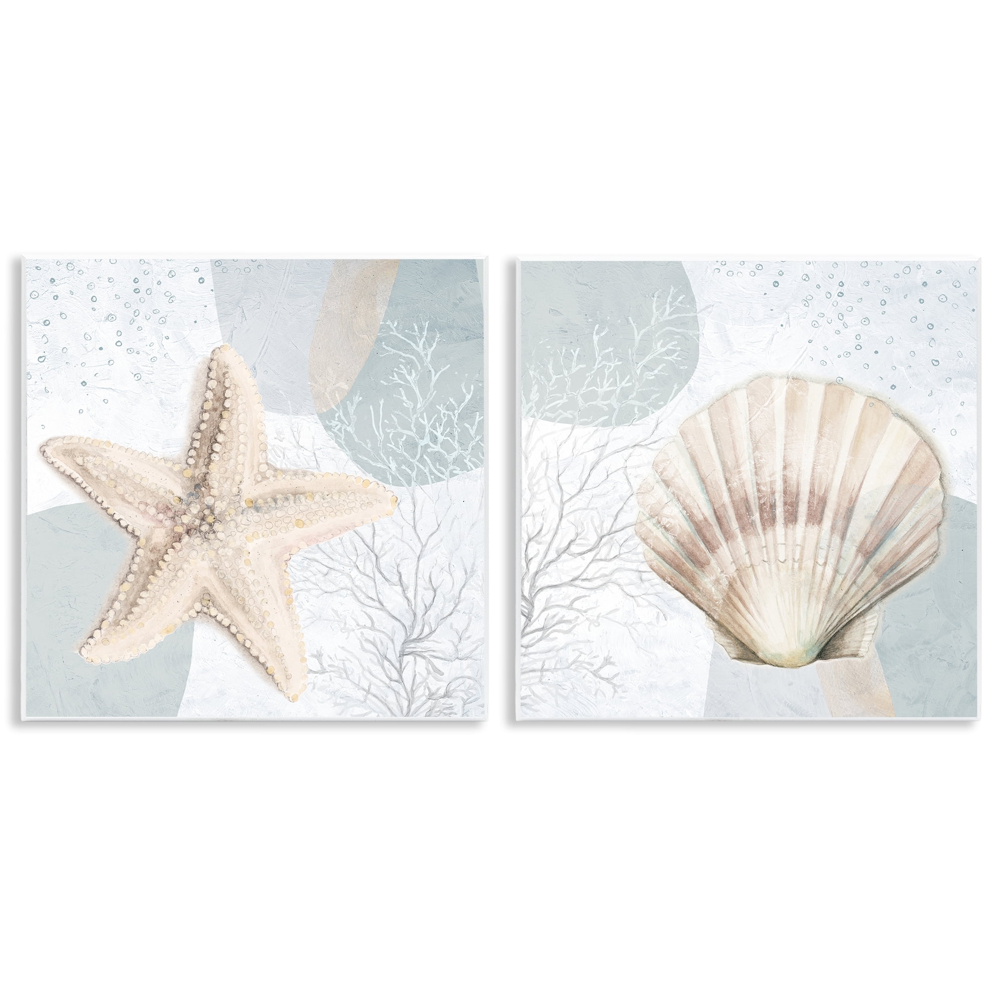 Stupell Industries Scallop Starfish Sealife Nautical & Beach Painting Unframed Art Print Wall Art, 12 x 12, Set of 2