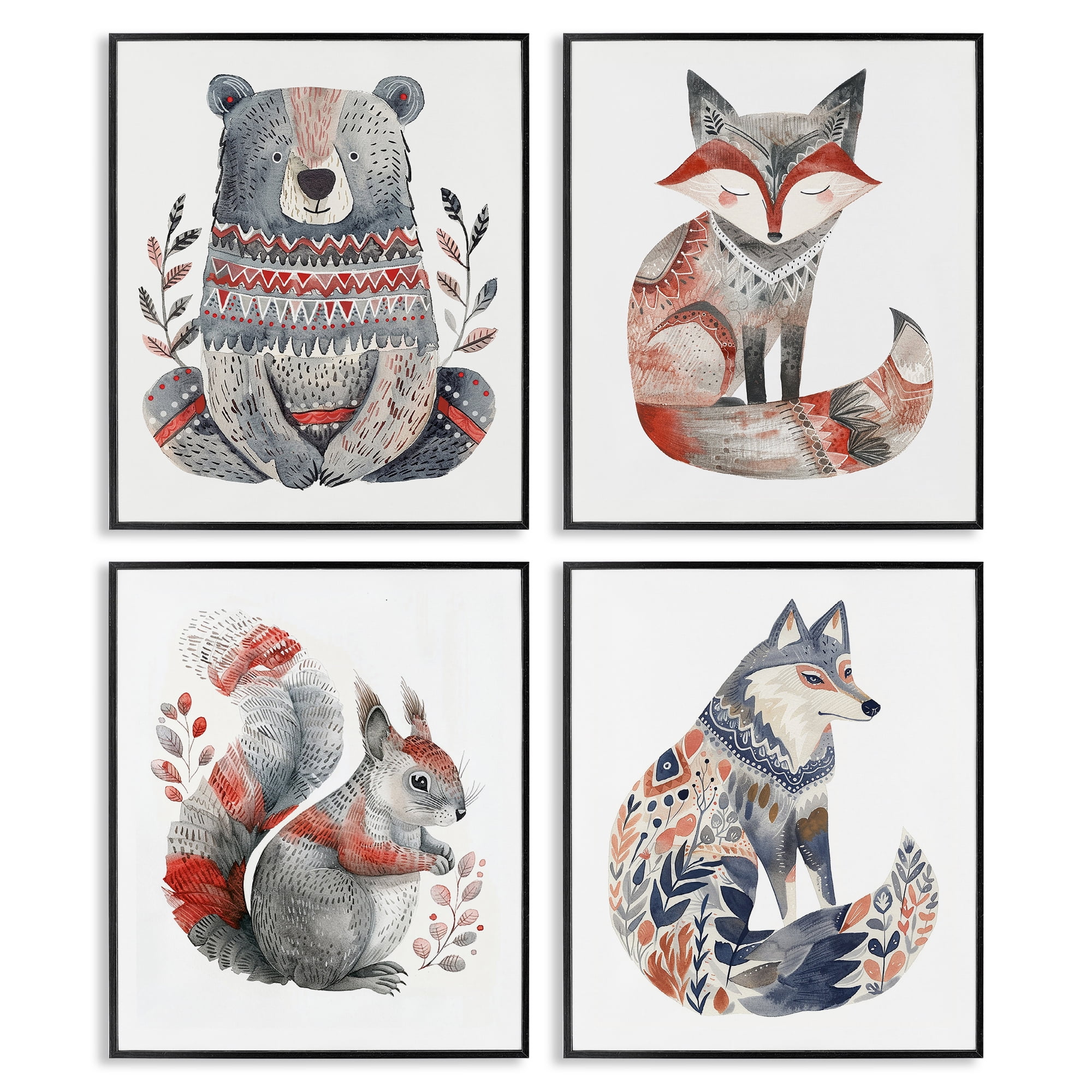 Stupell Industries Scandinavian Forest Animals Animals Painting Black Framed Art Print Wall Art, 11 x 14, Set of 4