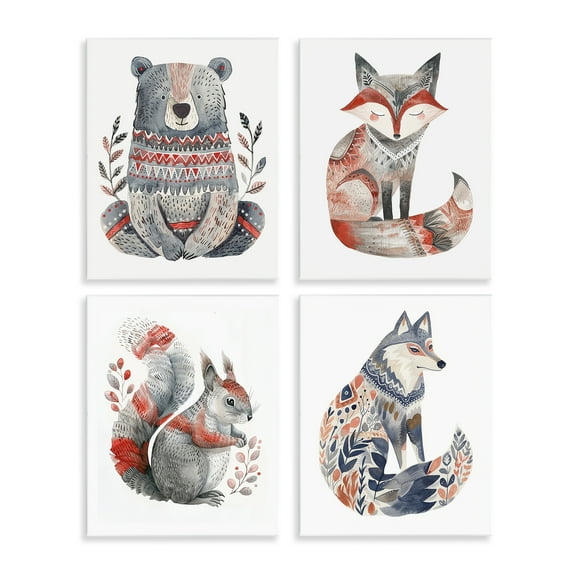 Stupell Industries Scandinavian Forest Animals Animals Painting Unframed Art Print Wall Art, 11 x 14, Set of 4