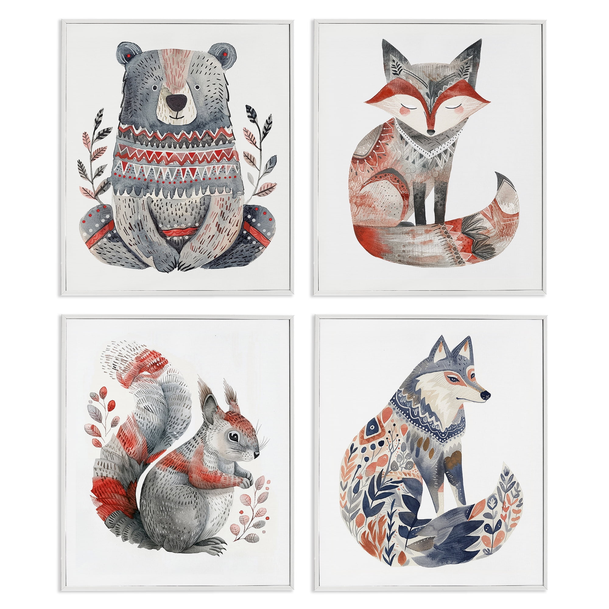 Stupell Industries Scandinavian Forest Animals Animals Painting White Framed Art Print Wall Art, 11 x 14, Set of 4