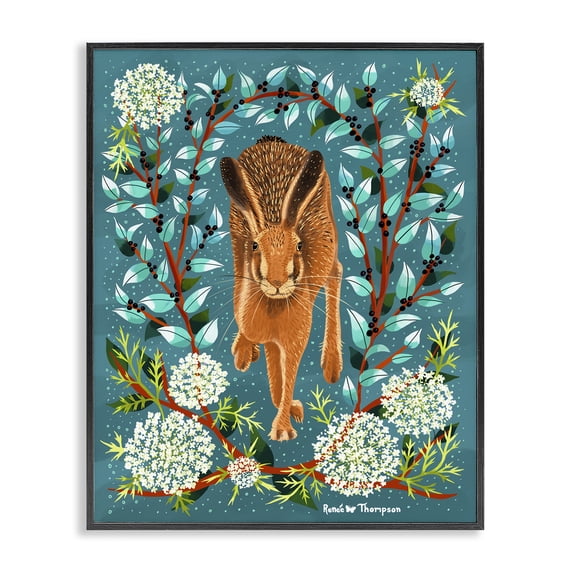 Stupell Industries Scandinavian Hare & Huckleberries Black Framed Giclee Art, 16 x 20, by Renee Thompson