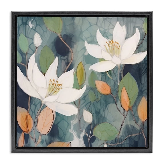 Stupell Industries Scandinavian Lilies on Geometric Pattern Black Floating Frame Canvas Art, 25 x 25, by Lazar Studio