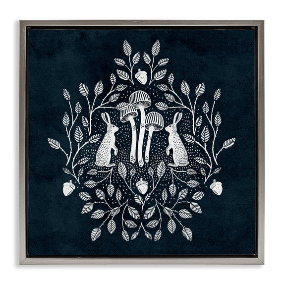 Stupell Industries Scandinavian Rabbits & Leaves on Blue Gray Floating Frame Canvas Art, 25 x 25, by Katie O'Shea