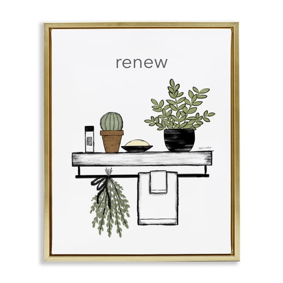 Stupell Industries Scandinavian Renew Bathroom Botanical Spa Plants Gold Floating Frame Canvas Art, 17 x 21, by Annie LaPoint