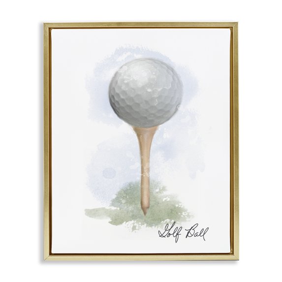Stupell Industries Scandinavian Soft Pastel Golf on Tee Gold Floating Frame Canvas Art, 17 x 21, by Matthew Piotrowicz