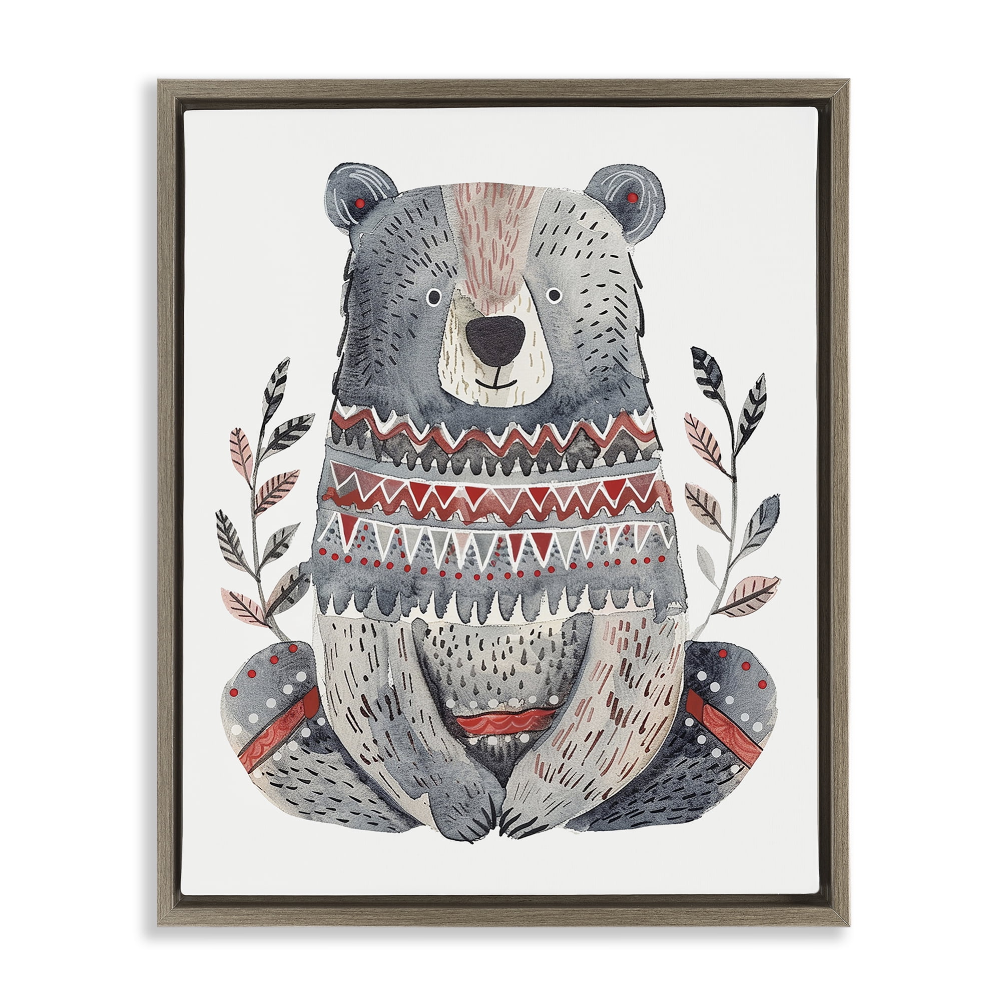 Stupell Industries Scandinavian Style Bear Animals Painting Brown Floater Framed Canvas Art Print Wall Art, 17 x 21