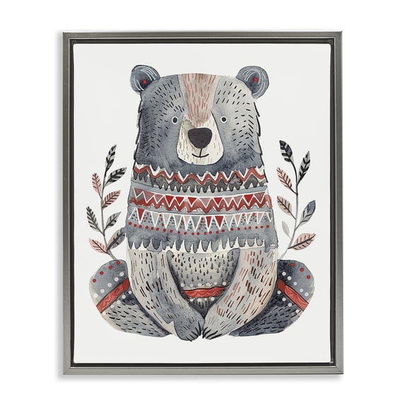 Stupell Industries Bohemian Scandinavian Style Bear Gray Floating Frame Canvas Art, 17 x 21, by LSR Design Studio