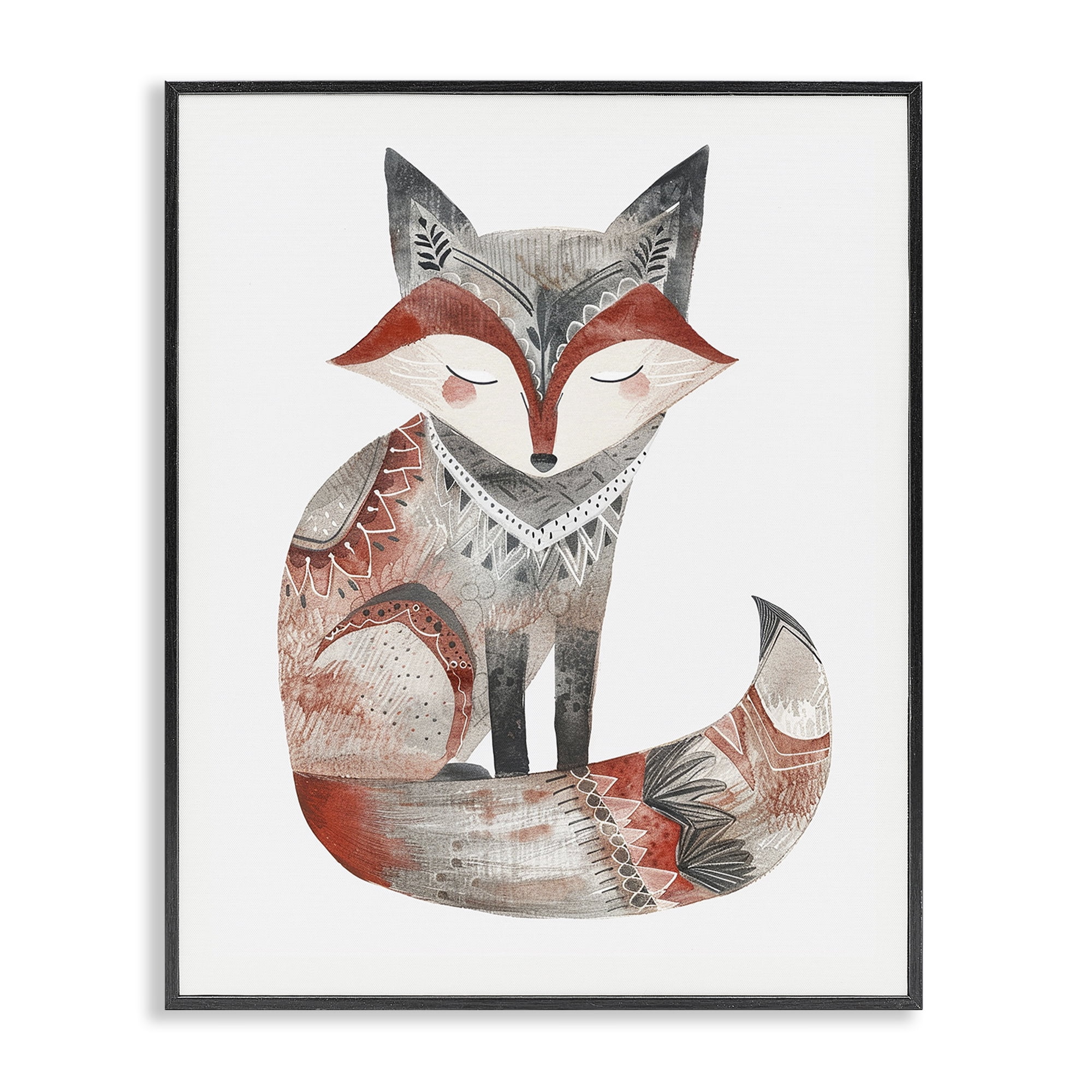 Stupell Industries Scandinavian Style Fox Animals Painting Black Framed Art Print Wall Art, 16 x 20