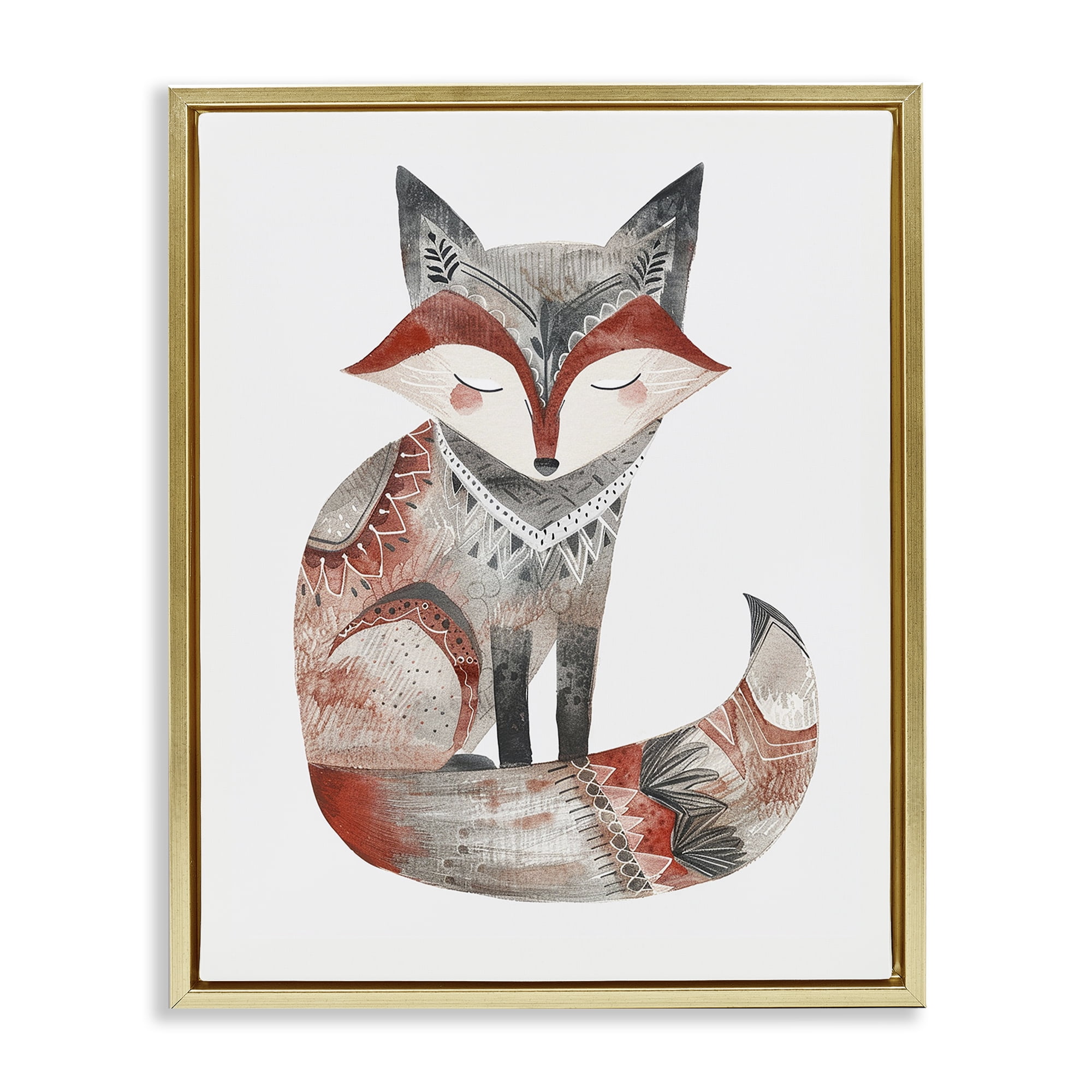 Stupell Industries Scandinavian Style Fox Animals Painting Gold Floater Framed Canvas Art Print Wall Art, 17 x 21