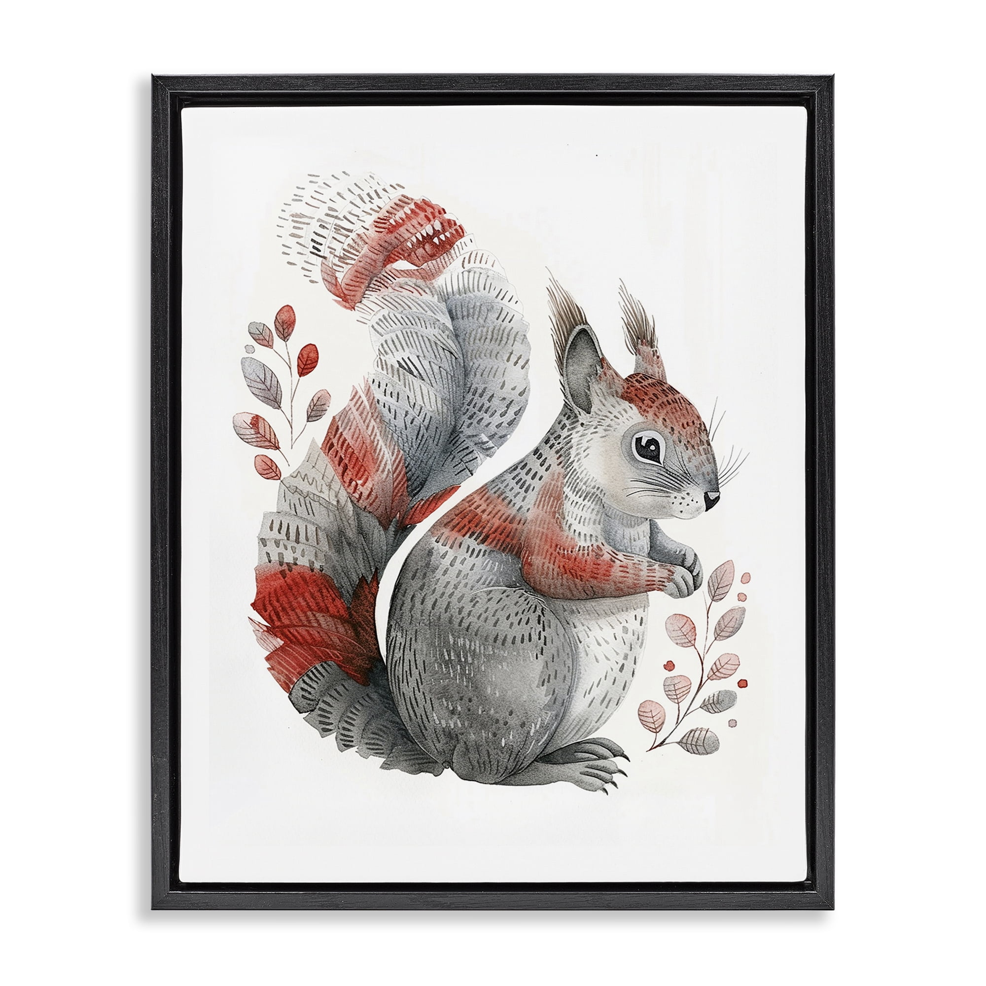 Stupell Industries Scandinavian Style Squirrel Animals Painting Black Floater Framed Canvas Art Print Wall Art, 17 x 21
