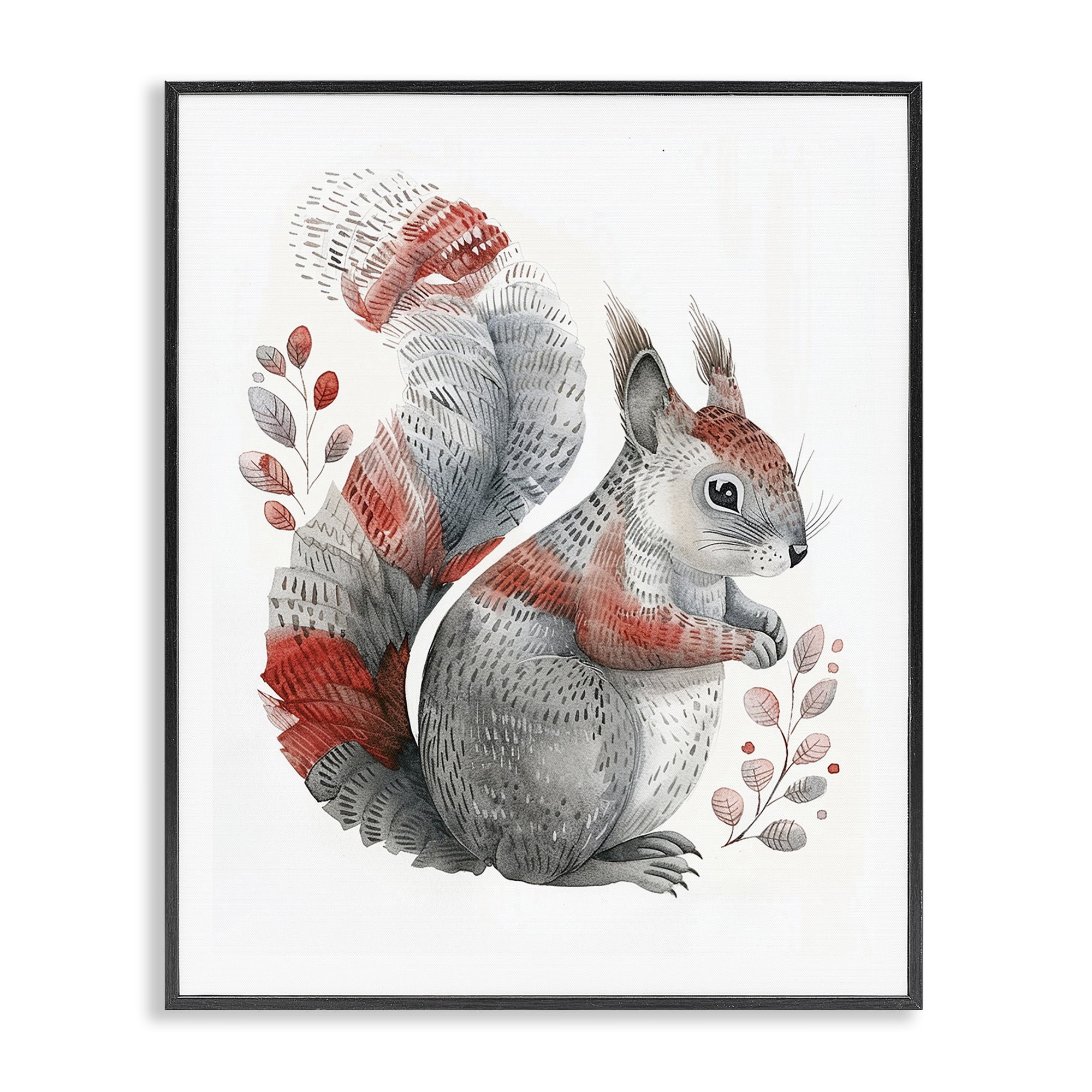 Stupell Industries Scandinavian Style Squirrel Animals Painting Black Framed Art Print Wall Art, 16 x 20