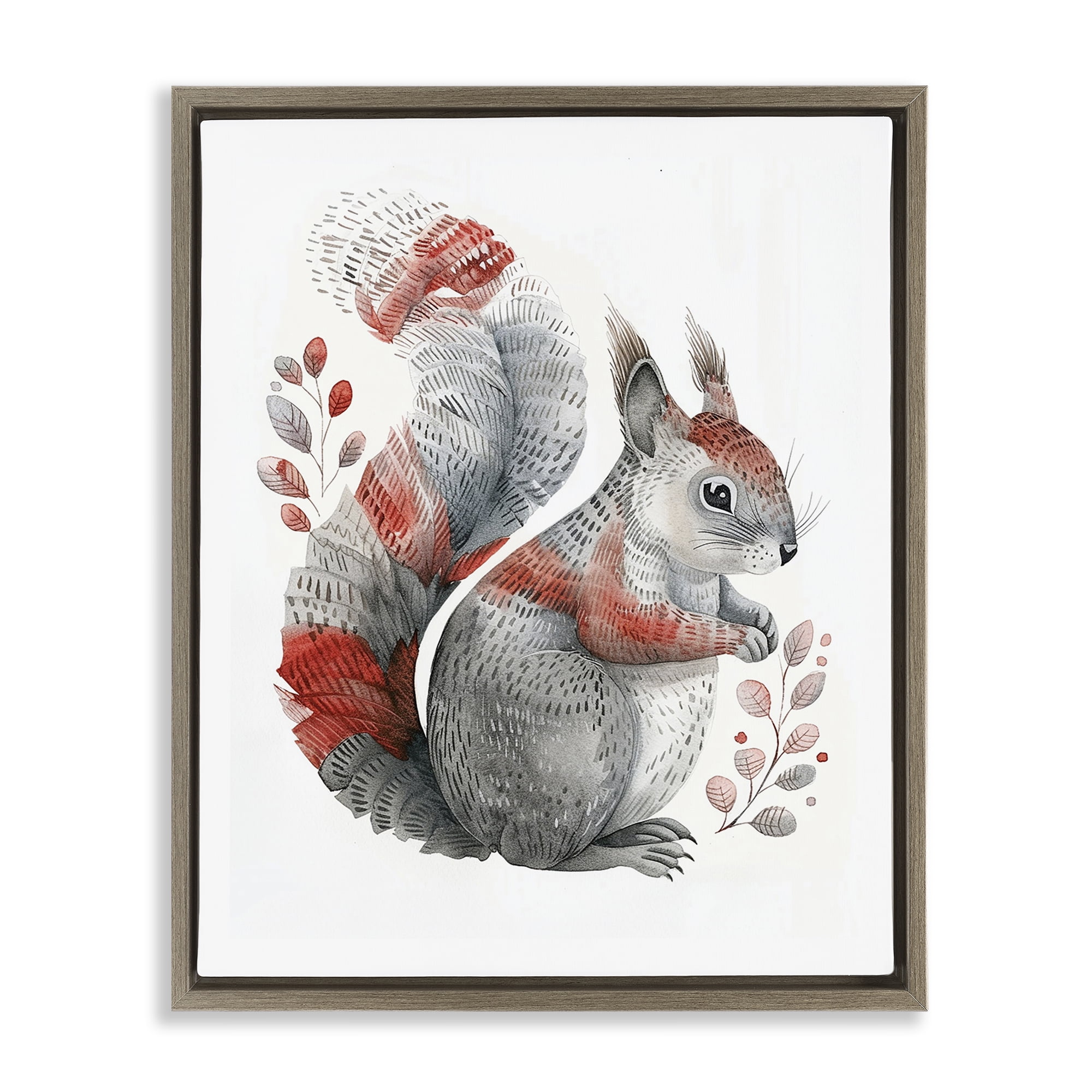 Stupell Industries Scandinavian Style Squirrel Animals Painting Brown Floater Framed Canvas Art Print Wall Art, 25 x 31