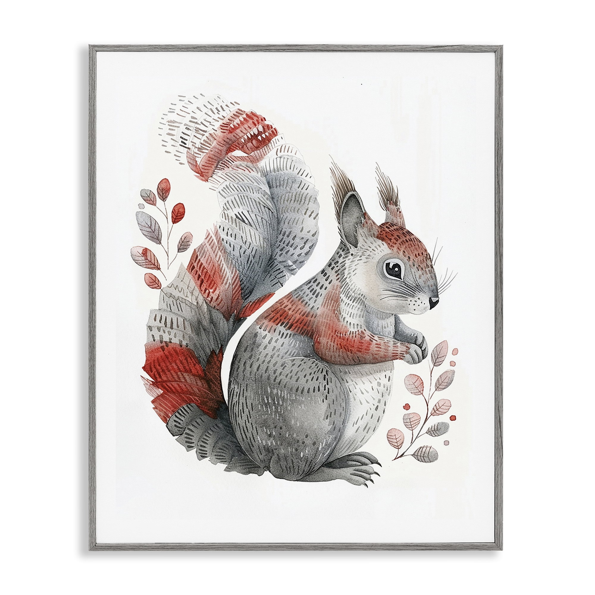 Stupell Industries Scandinavian Style Squirrel Animals Painting Gray Framed Art Print Wall Art, 11 x 14