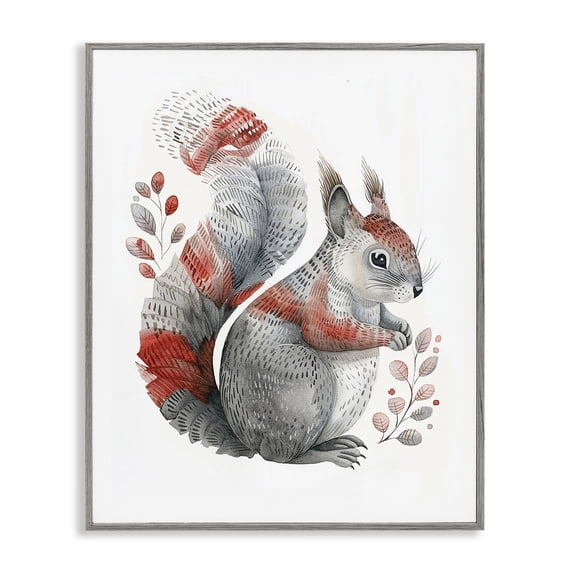 Stupell Industries Scandinavian Style Squirrel Animals Painting Gray Framed Art Print Wall Art, 16 x 20