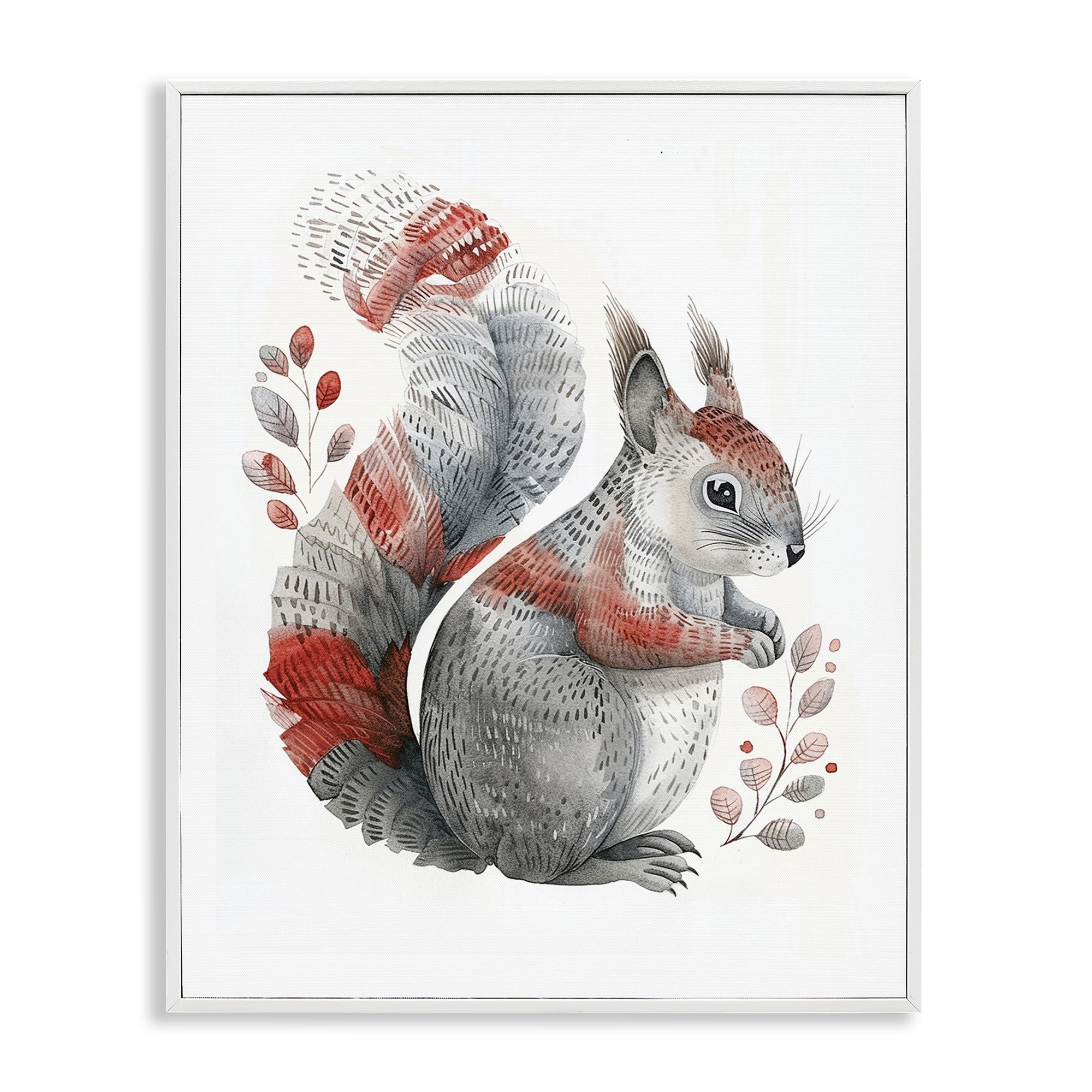 Stupell Industries Scandinavian Style Squirrel Animals Painting White Framed Art Print Wall Art, 16 x 20