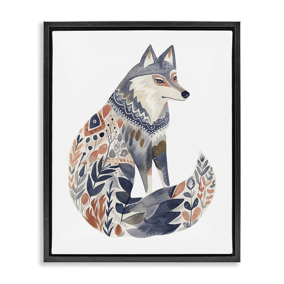 Stupell Industries Bohemian Scandinavian Style Wolf Black Floating Frame Canvas Art, 25 x 31, by LSR Design Studio