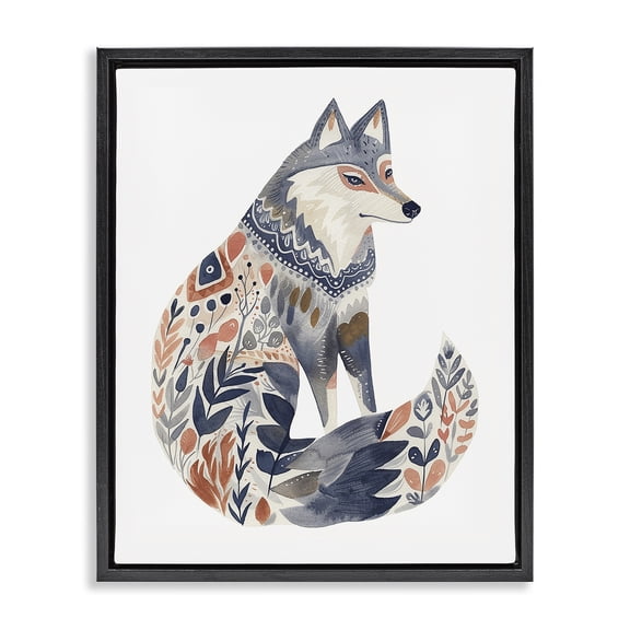 Stupell Industries Bohemian Scandinavian Style Wolf Black Floating Frame Canvas Art, 25 x 31, by LSR Design Studio