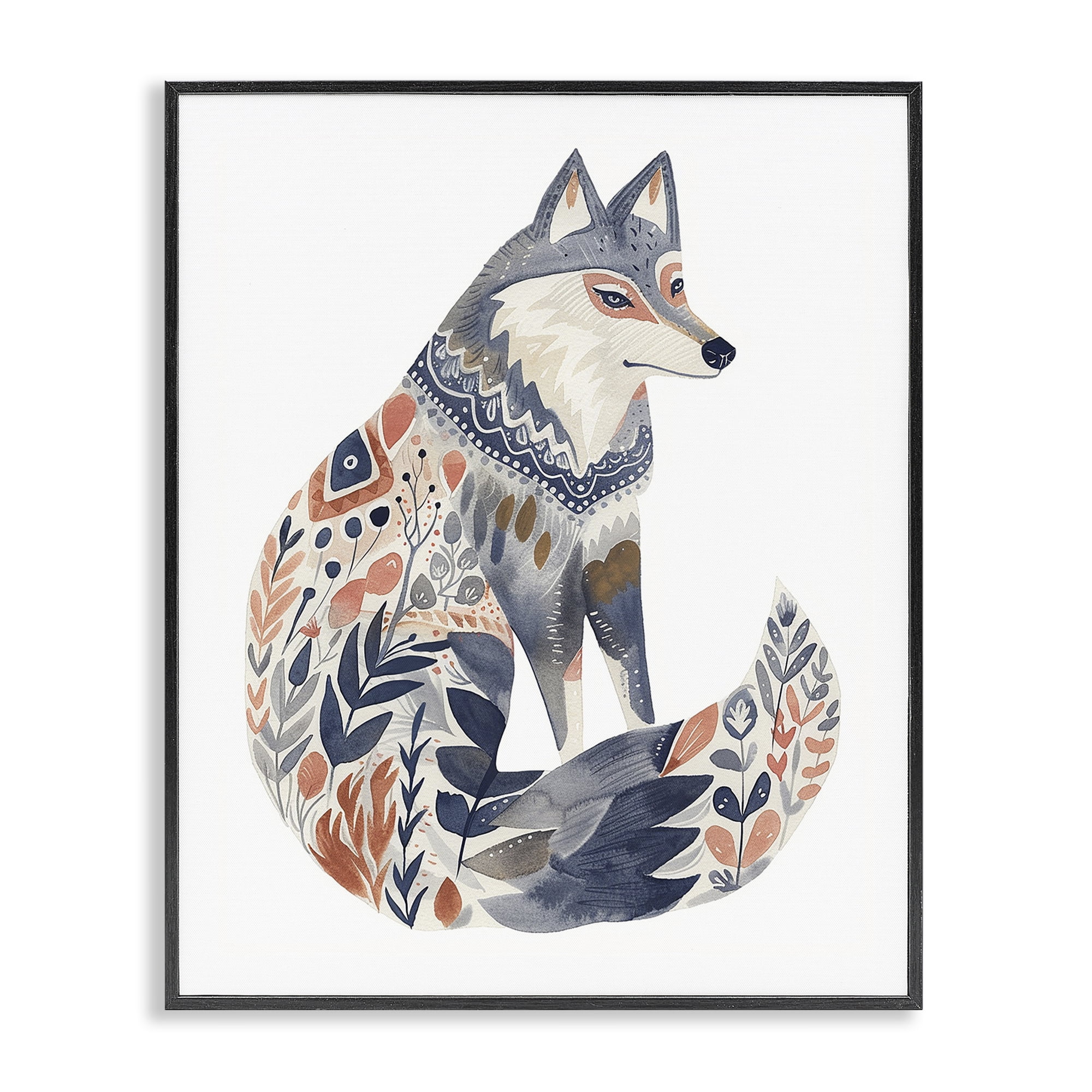 Stupell Industries Scandinavian Style Wolf Animals Painting Black Framed Art Print Wall Art, 16 x 20