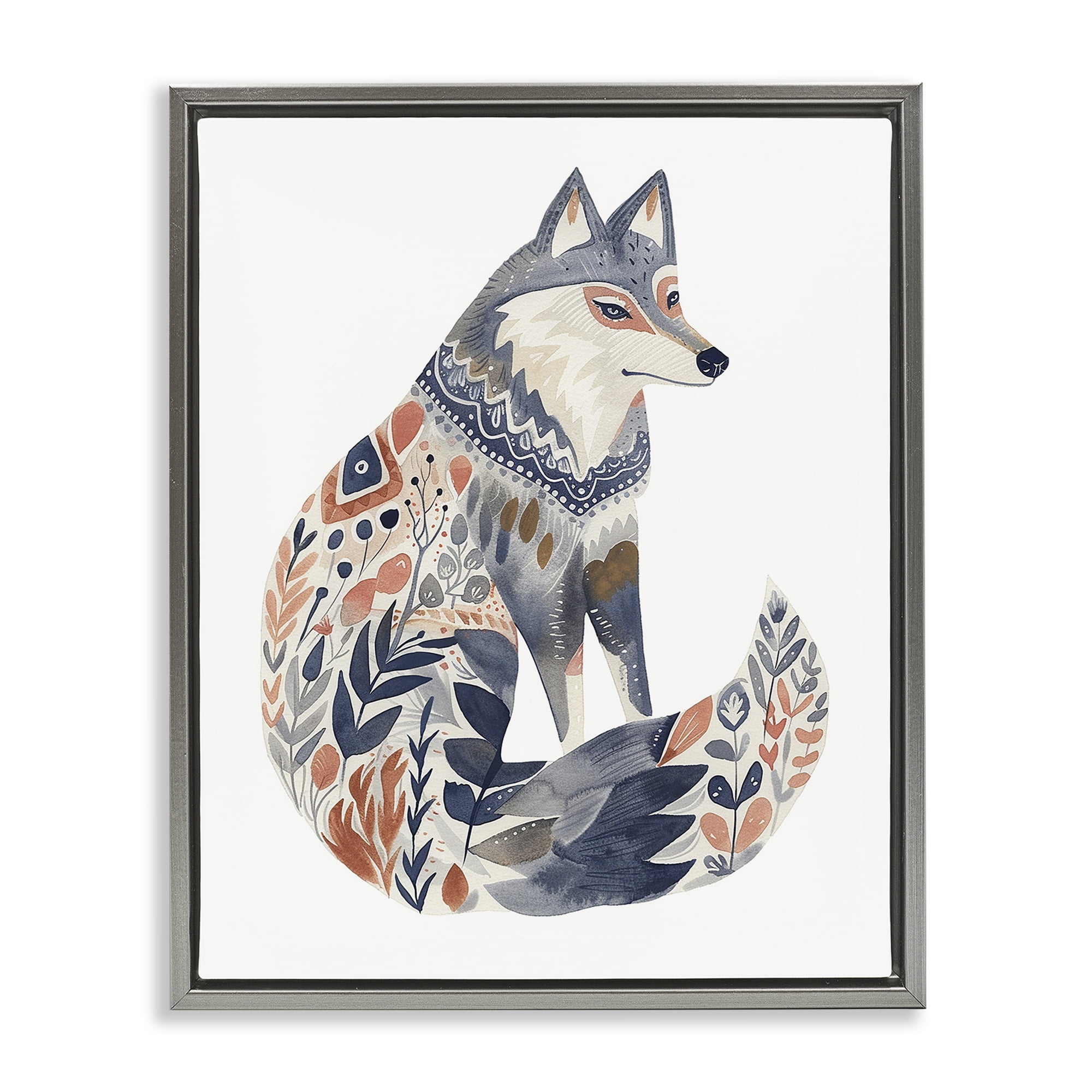 Stupell Industries Scandinavian Style Wolf Animals Painting Gray Floater Framed Canvas Art Print Wall Art, 25 x 31