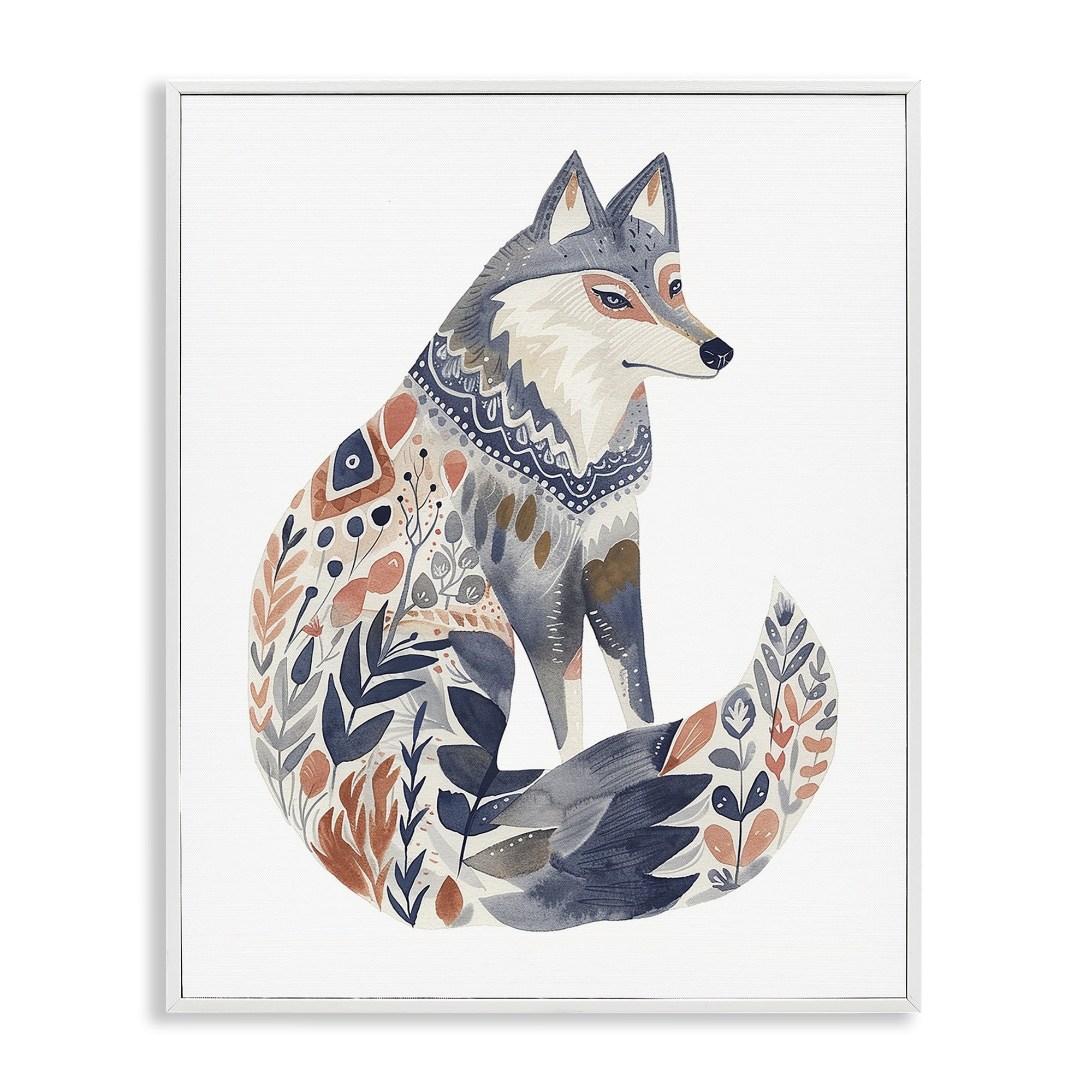 Stupell Industries Scandinavian Style Wolf Animals Painting White Framed Art Print Wall Art, 24 x 30