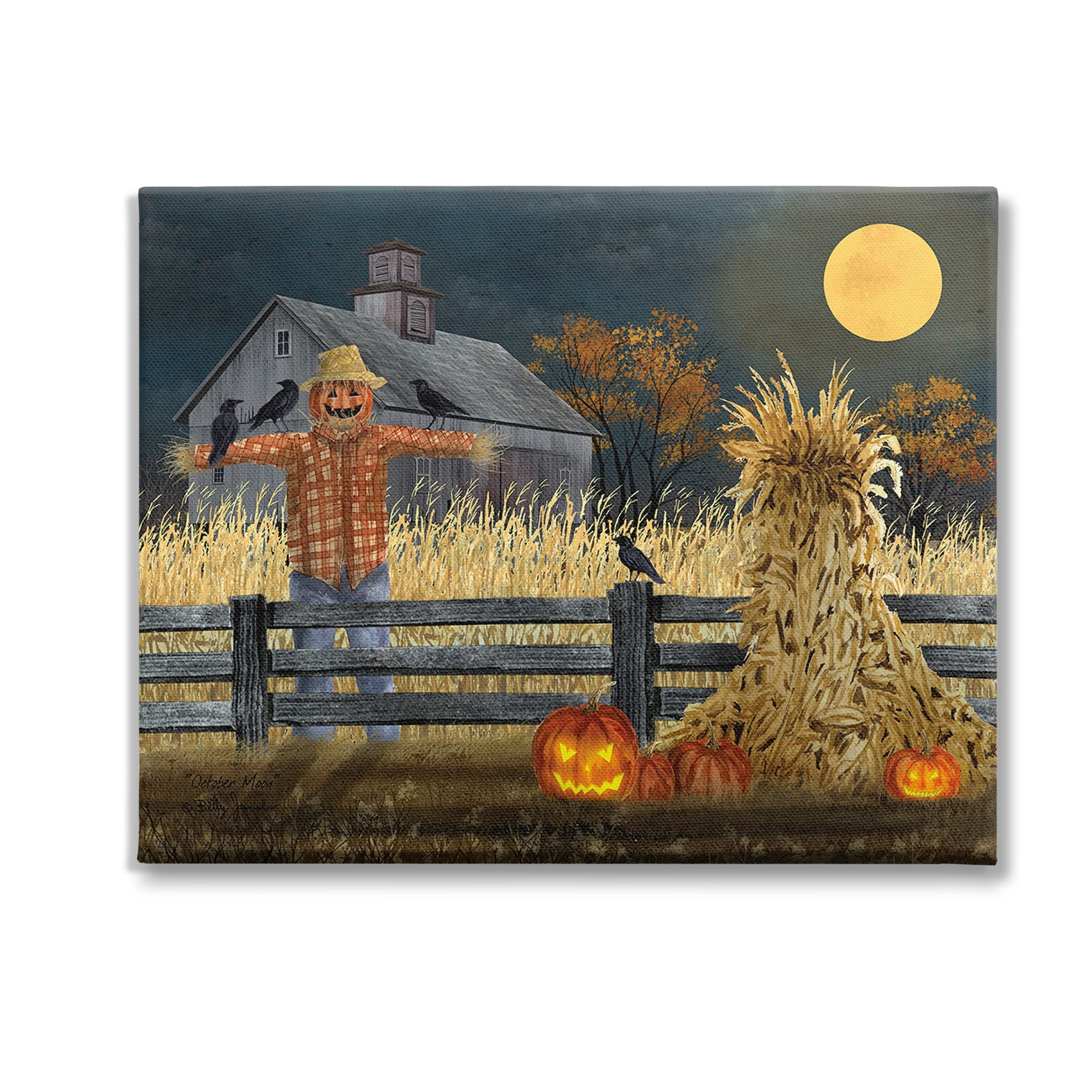 Stupell Industries Scarecrow Farm Landscape Holiday Painting Gallery Wrapped Canvas Art Print Wall Art, 20 x 16