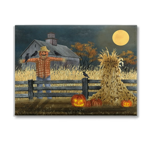 Stupell Industries Scarecrow Farm Landscape Holiday Painting Gallery Wrapped Canvas Art Print Wall Art, 48 x 36