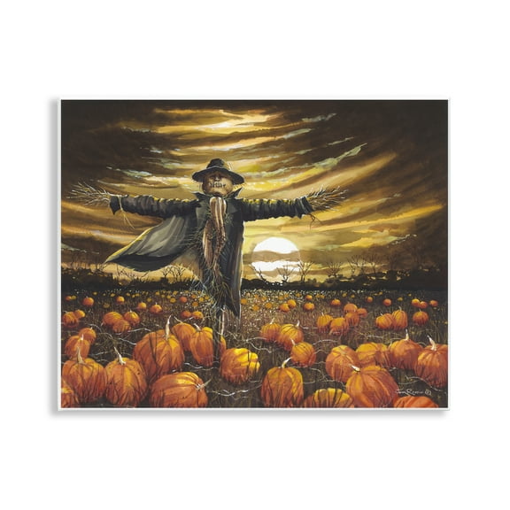 Stupell Industries Scarecrow in Pumpkin Field Holiday Painting Unframed Art Print Wall Art, 14 x 11
