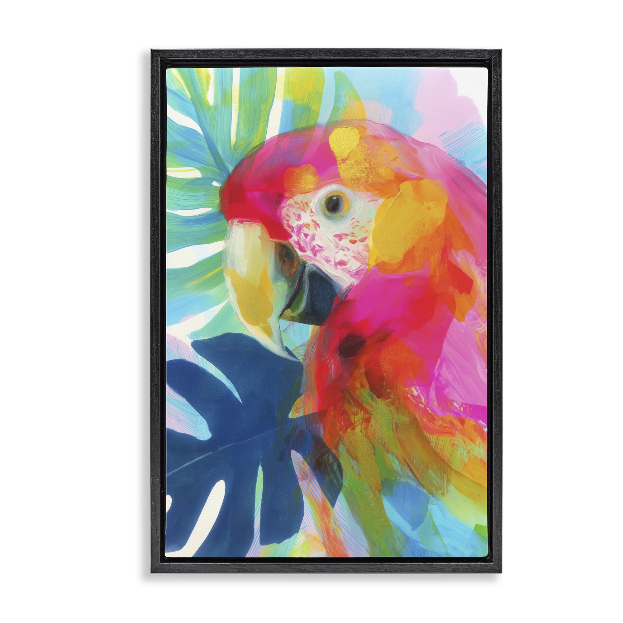 Stupell Industries Scarlet Macaw in Paradise Black Framed Floater Canvas Wall Art, design by Chromatic Storm Studio