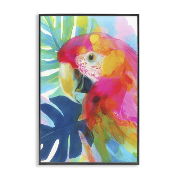 Stupell Industries Contemporary Scarlet Macaw in Paradise Black Framed Giclee Art, 12 x 18, by Chromatic Storm Studio