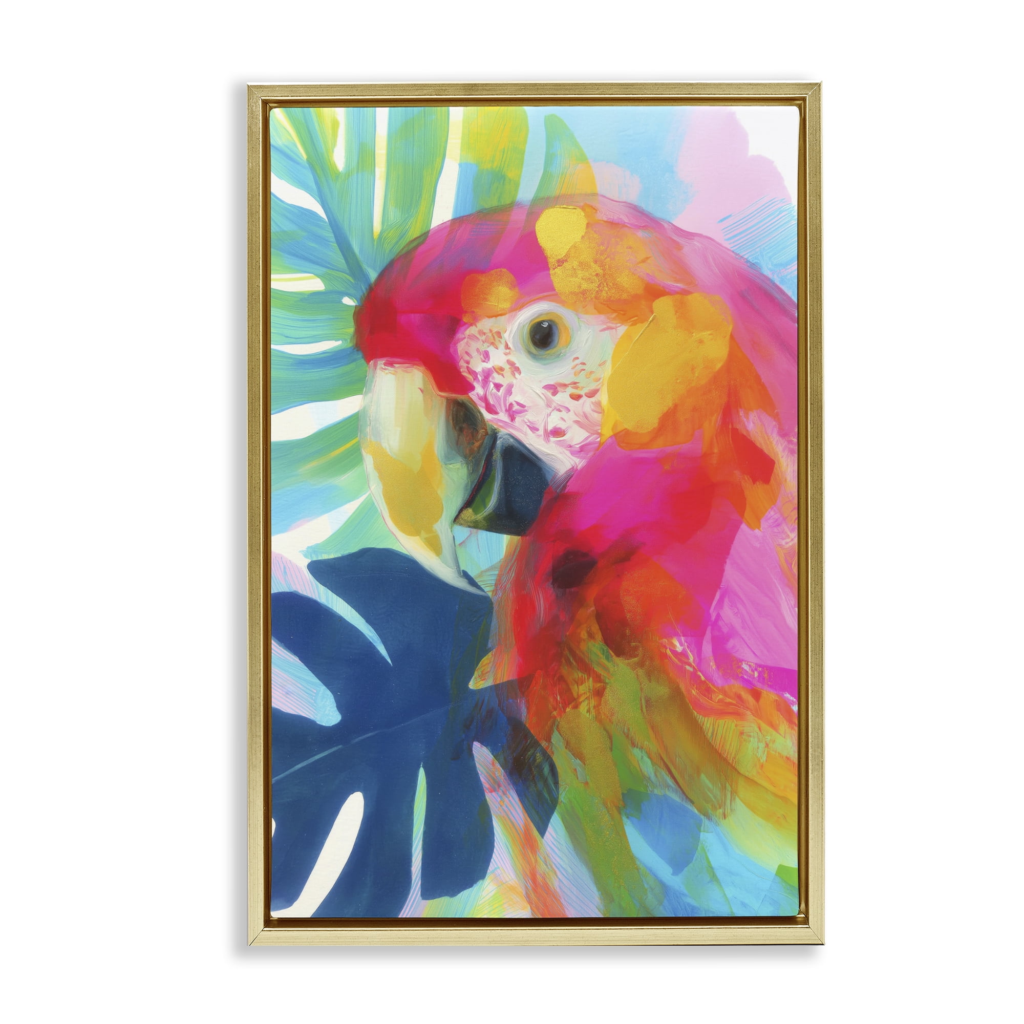Stupell Industries Scarlet Macaw in Paradise Gold Framed Floater Canvas Wall Art, design by Chromatic Storm Studio