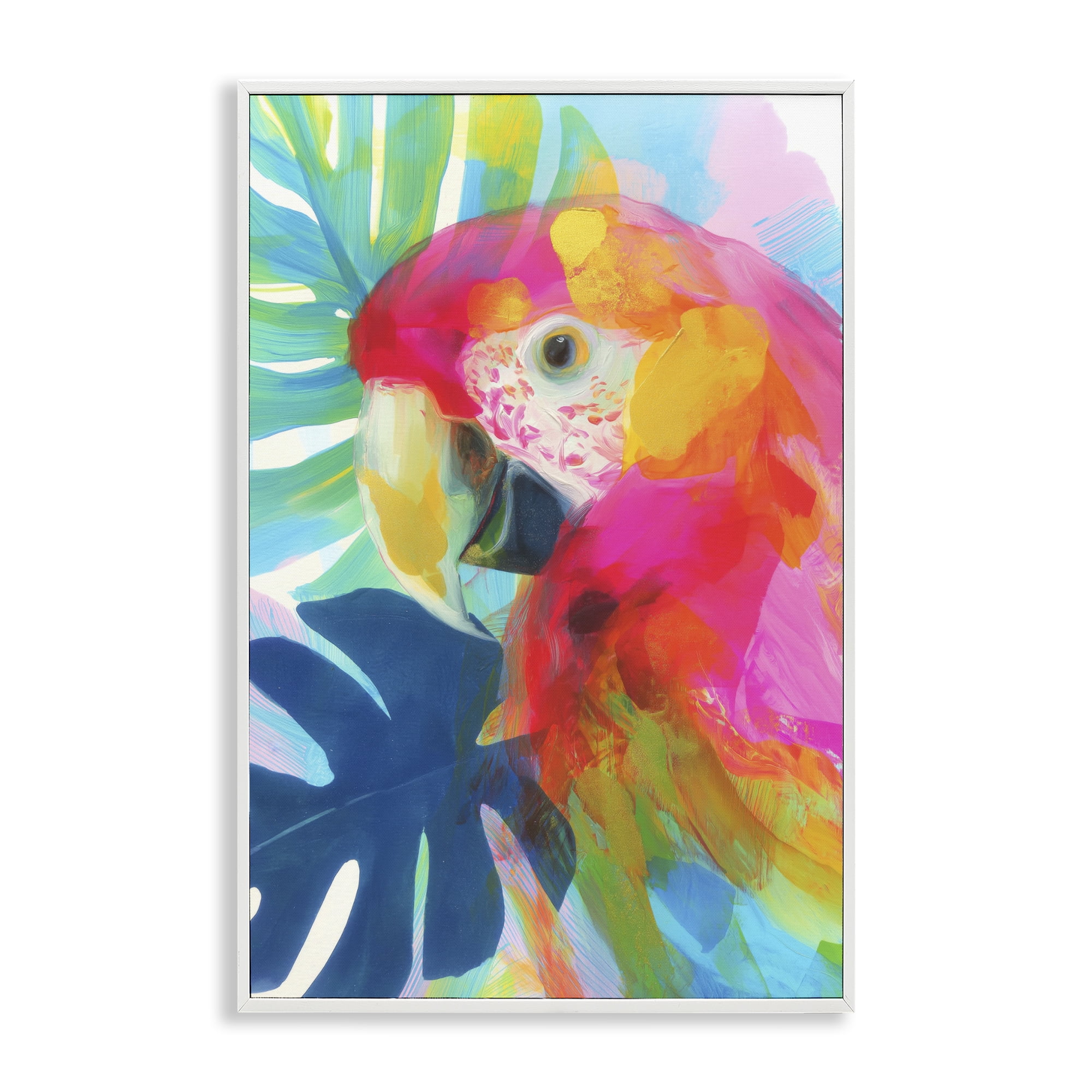 Stupell Industries Scarlet Macaw in Paradise White Framed Giclee Art, design by Chromatic Storm Studio