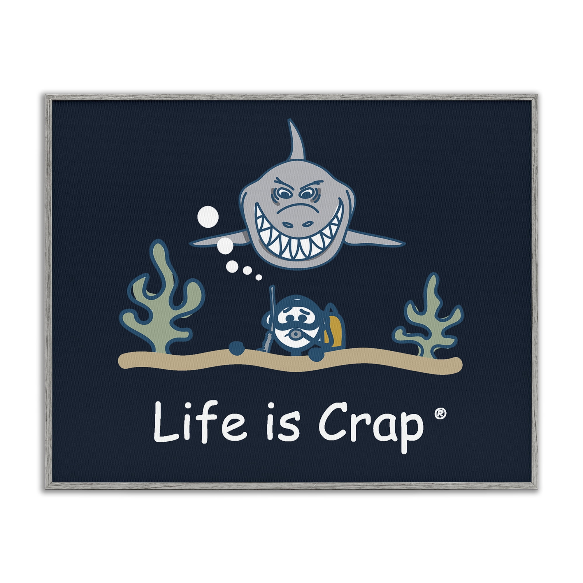Stupell Industries Scary Scuba Shark Novelty & Humor Painting Gray Framed Art Print Wall Art, 30 x 24