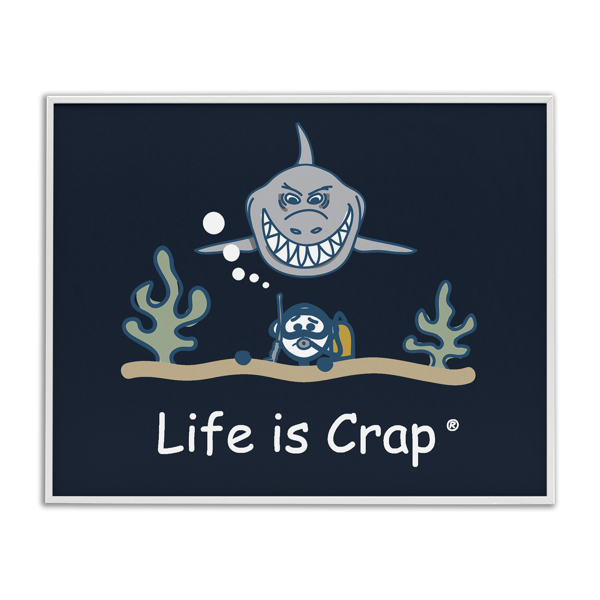 Stupell Industries Scary Scuba Shark Novelty & Humor Painting White Framed Art Print Wall Art, 14 x 11