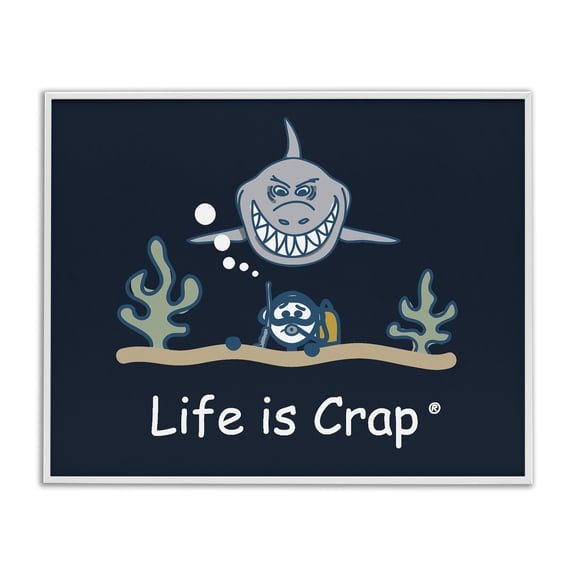 Stupell Industries Scary Scuba Shark Novelty & Humor Painting White Framed Art Print Wall Art, 30 x 24