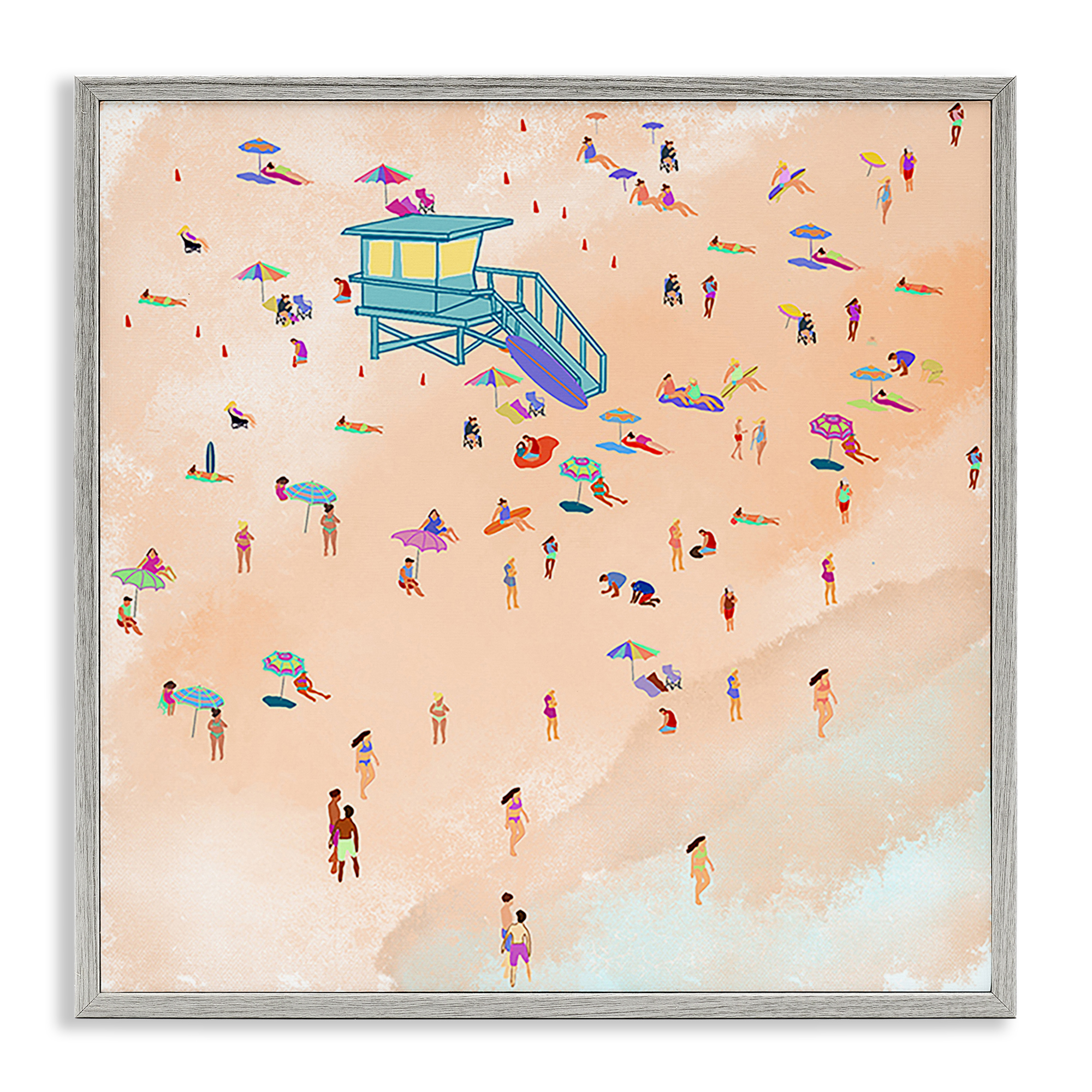 Stupell Industries Scatted Summer Beachgoers People Painting Gray Framed Art Print Wall Art, 17 x 17