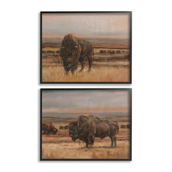 Stupell Industries Scattered Bison & Farmland Animals & Insects Painting Black Framed Art Print Wall Art, 14 x 11, Set of 2
