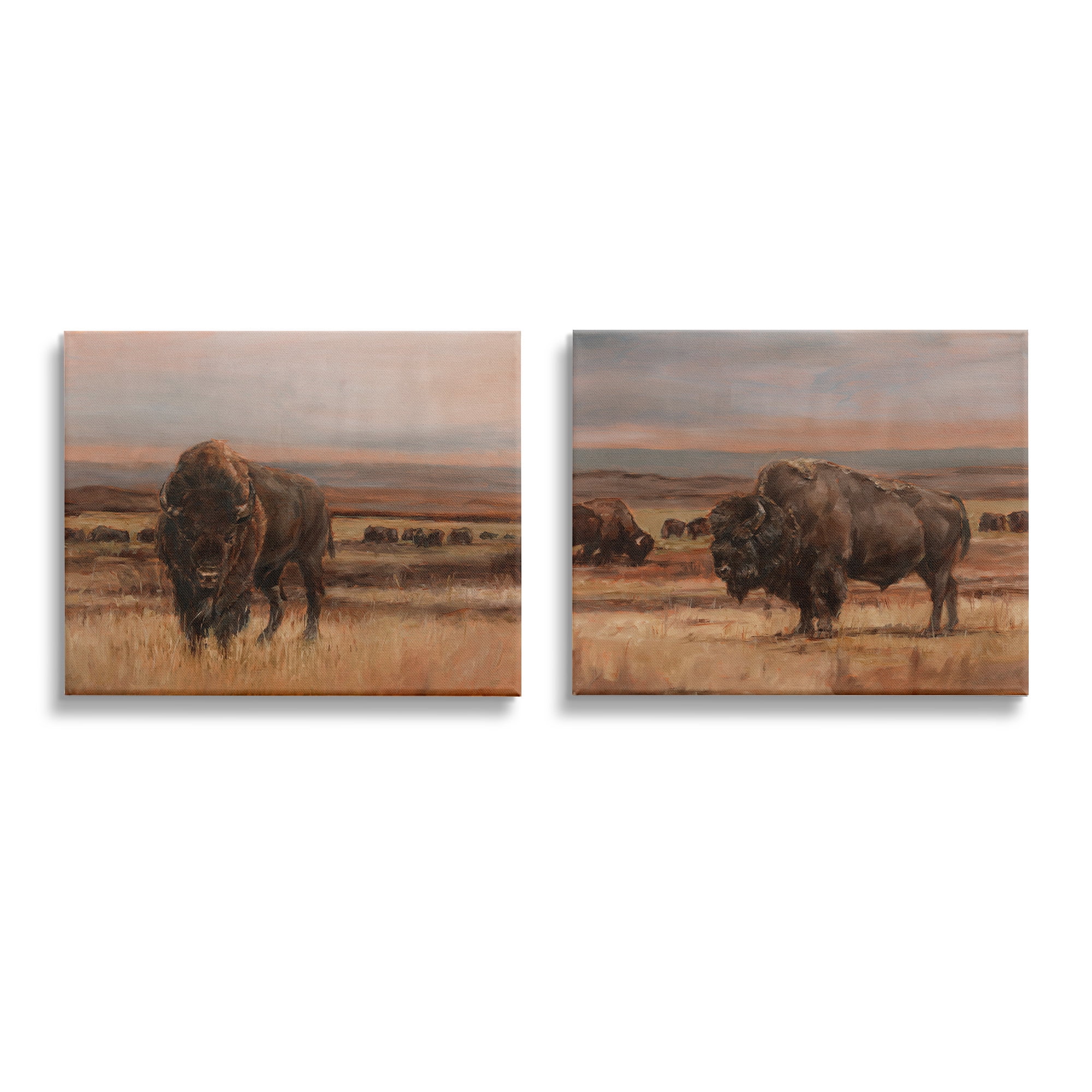Stupell Industries Scattered Bison & Farmland Animals & Insects Painting Gallery Wrapped Canvas Art Print Wall Art, 20 x 16, Set of 2